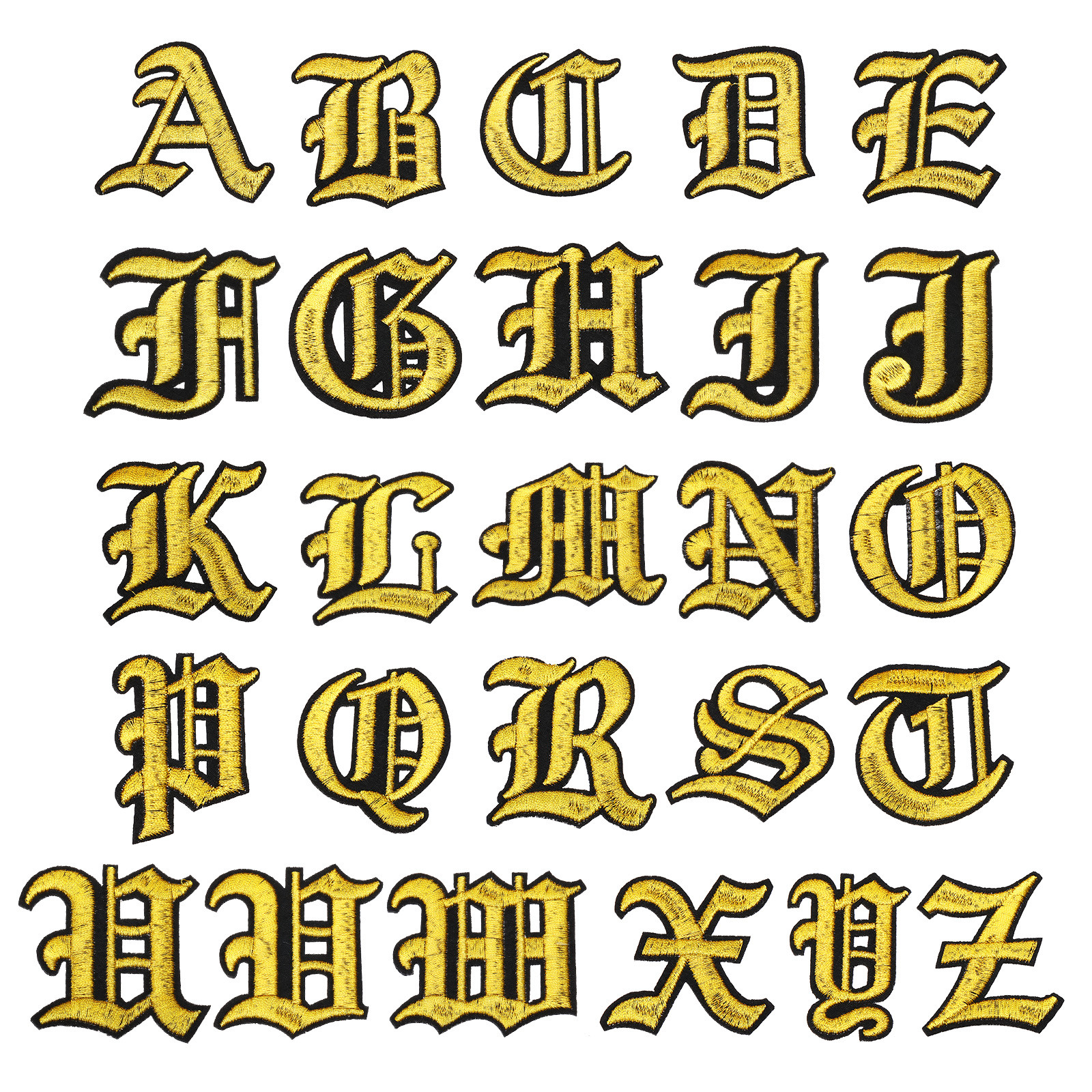 26 Pcs Old English Letter Iron on  Sew on Patches a to Z 2"Lx2"W Gold Tone