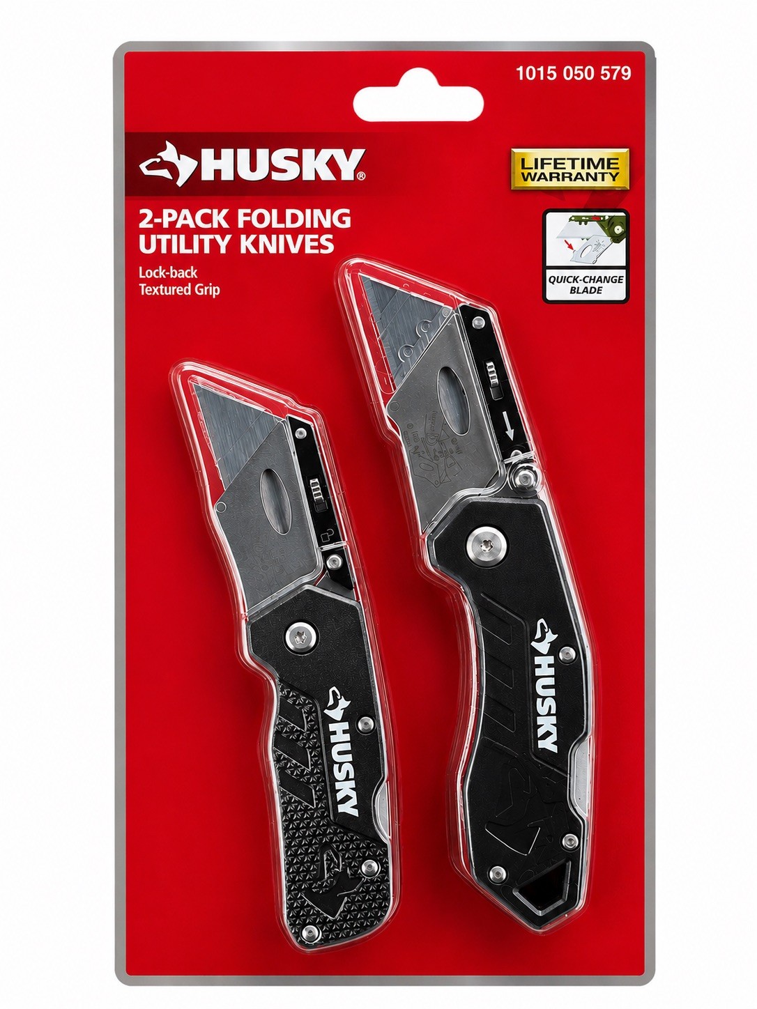 NIB Husky Folding 2 Pack Utility knife Set Lock-back Textured Grip
