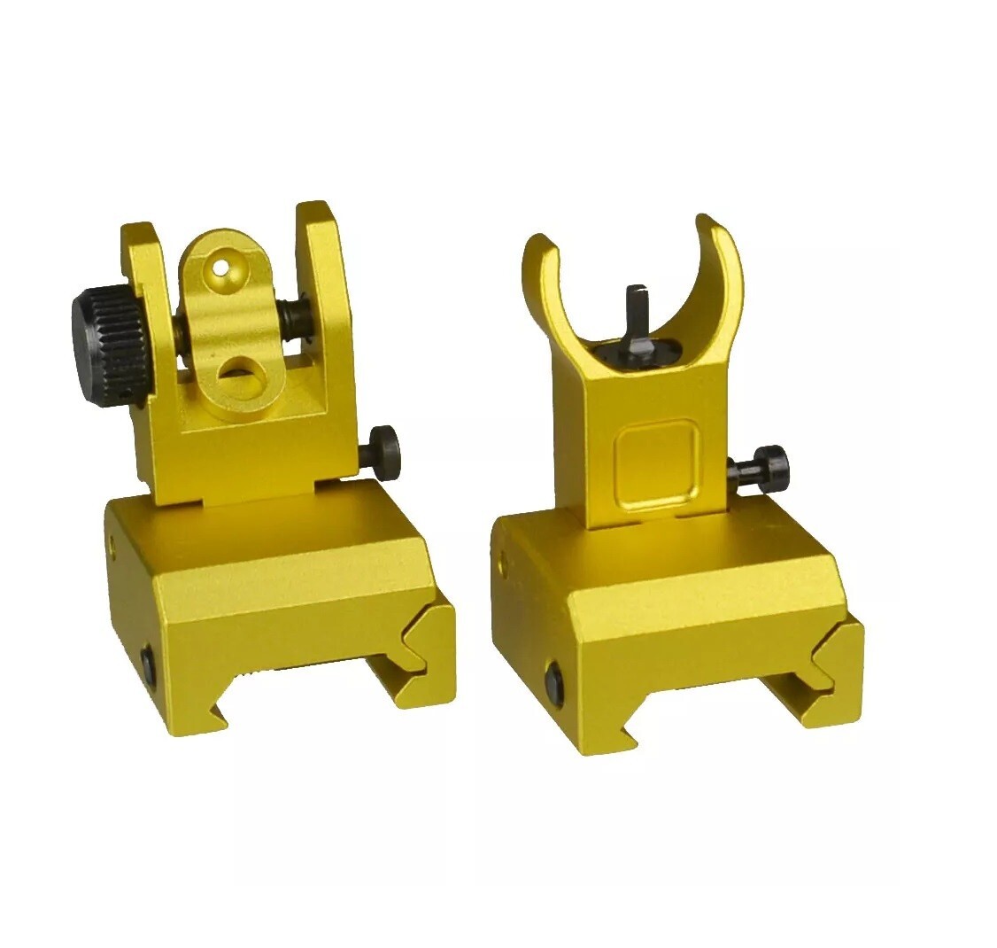 Aluminu Gold Low Profle Picatinny Iron Sight BUIS Front & Rear Flip-Up Sight Set