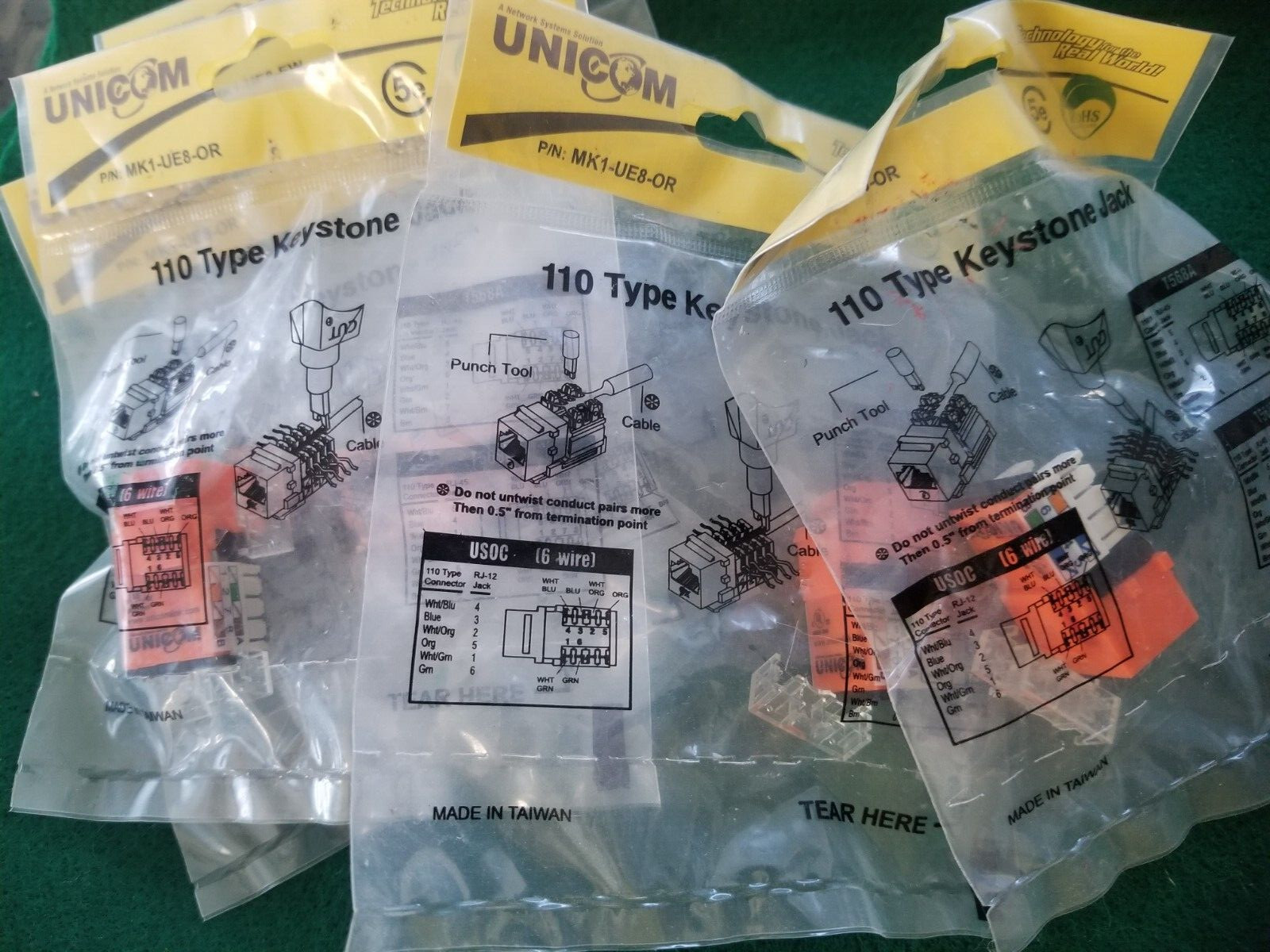 5 x UNICOM MK1-UE8-OR CAT 5e TYPE 110 KEYSTONE JACK
