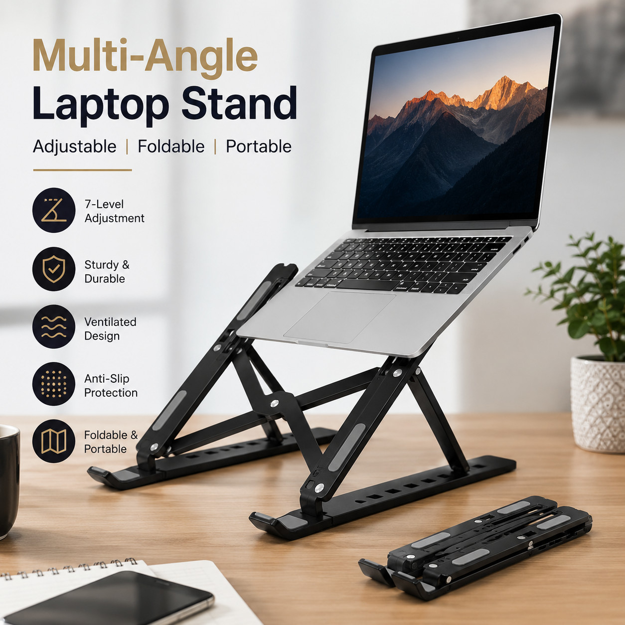 Multi-Angle Laptop Stand Adjustable Foldable Plastic Holder for Notebook Desk