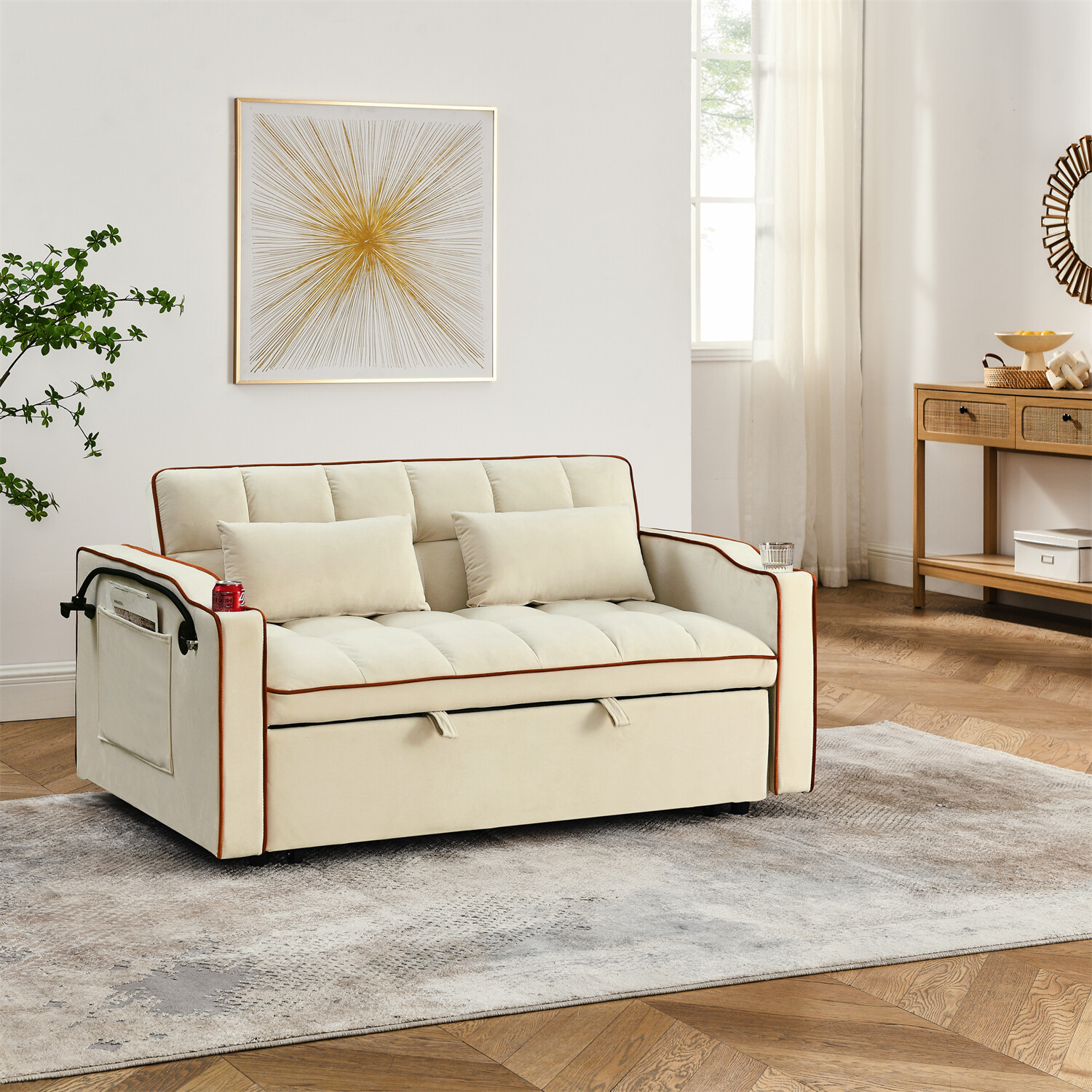 55.5in Convertible Sleeper Sofa Bed Loveseat Sofa 2 Seater Couch w/ Pull-Out Bed