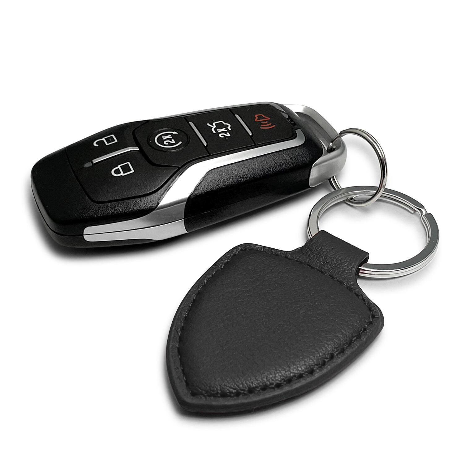 Mopar Logo Soft Real Black Leather Shield-Style Key Chain