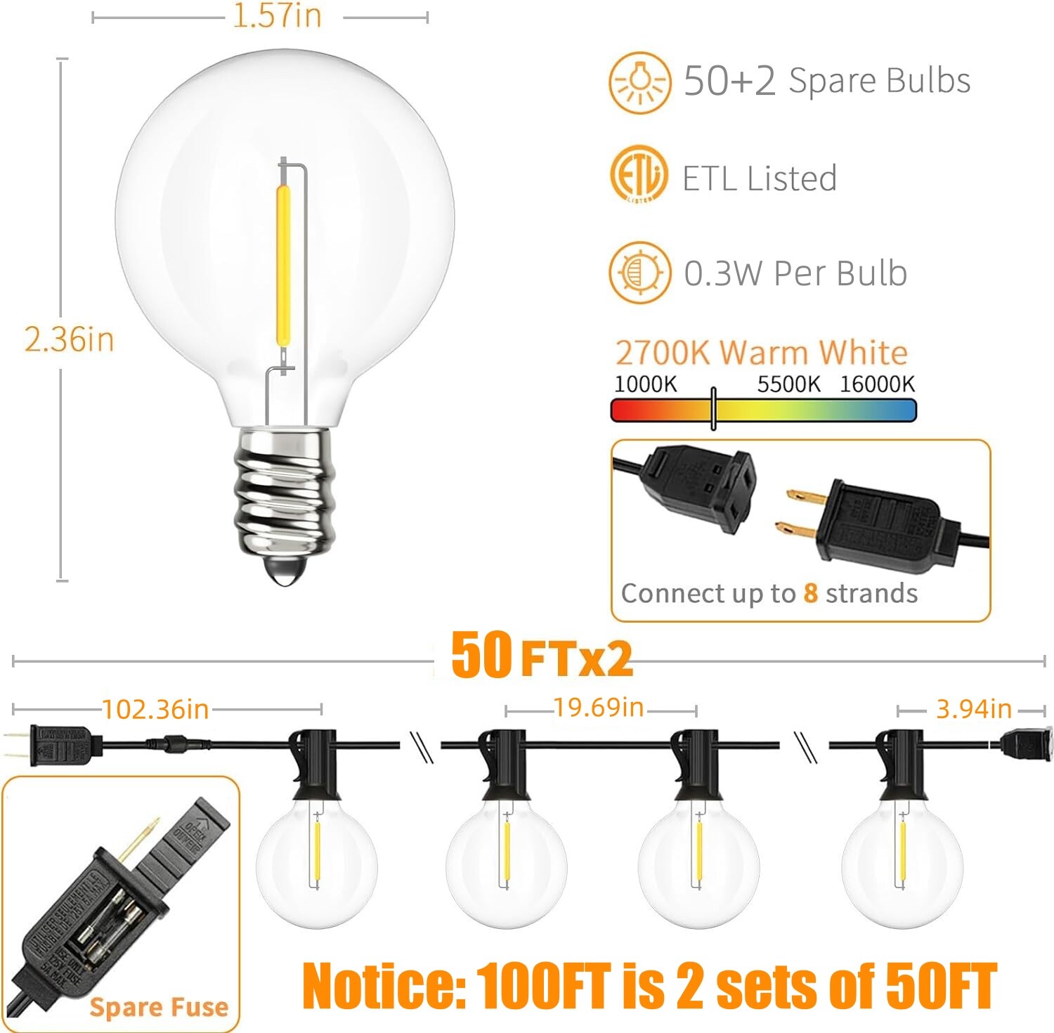 Solar String Lights - 100Ft LED Outdoor String Lights - Shatterproof, Waterproof
