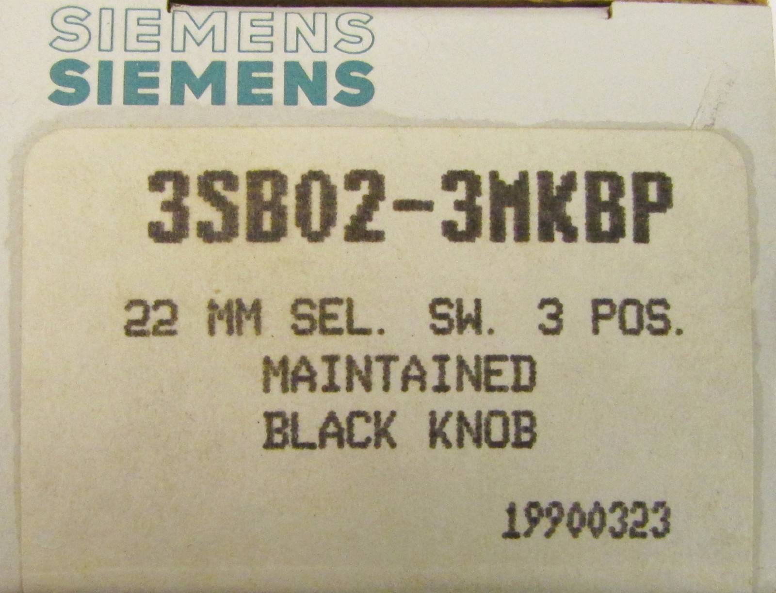 SIEMENS Black Knob 3 Position Maintained Selector Switch 22MM 3SB02 3MKBP
