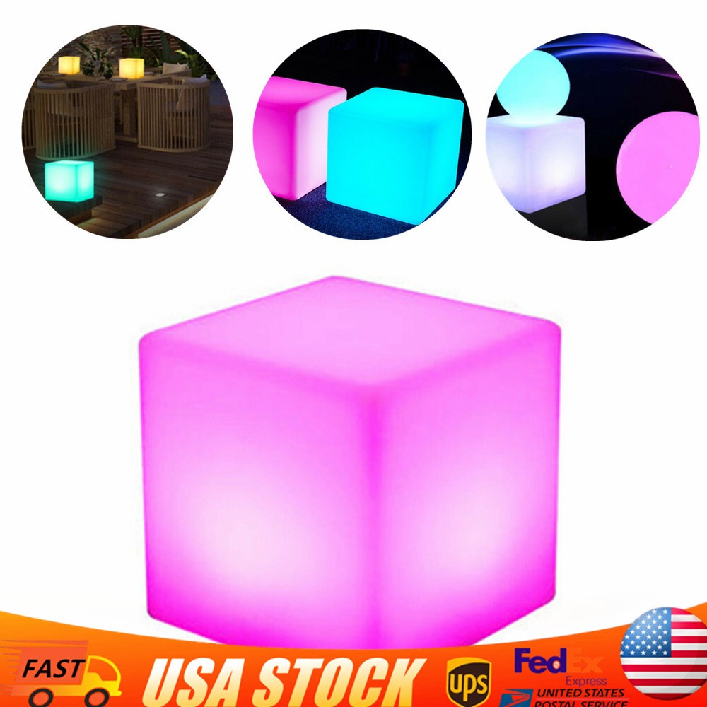 16 RGB Colors Rechargeable 12 inch LED Light Cube Stools Chair W/Remote Control