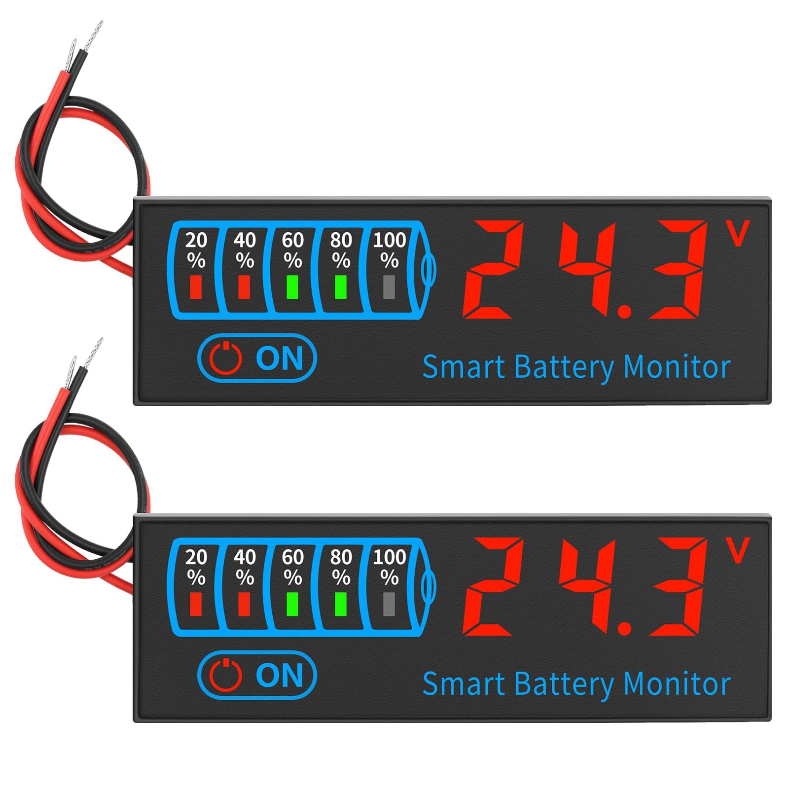 2 Pcs DC 7-55V Battery Monitor 12V 24V 36V 48V Golf Cart Battery Meter Gauge ...