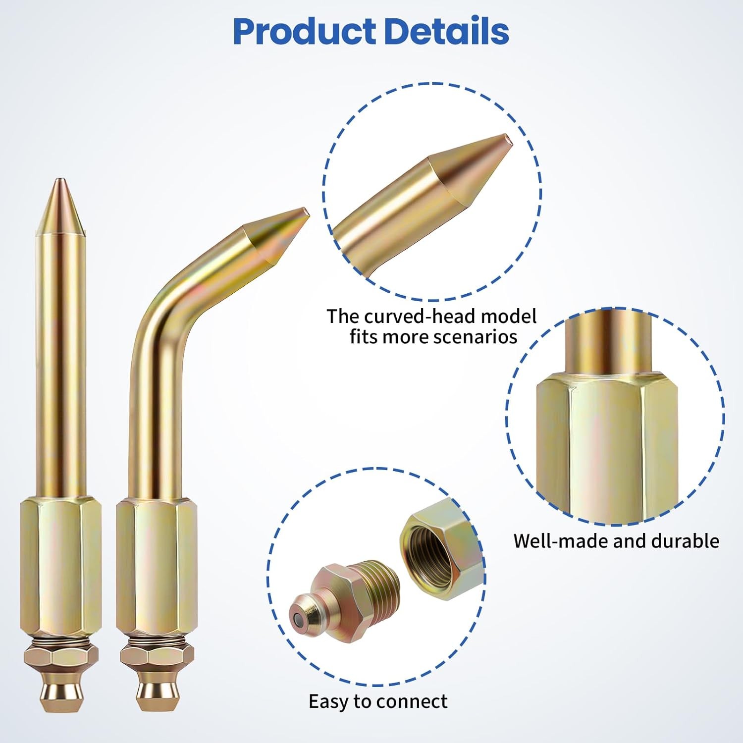 7PCS Grease Gun Needle Tip Kit, Mini Nozzles & Adapters for Tight Spaces