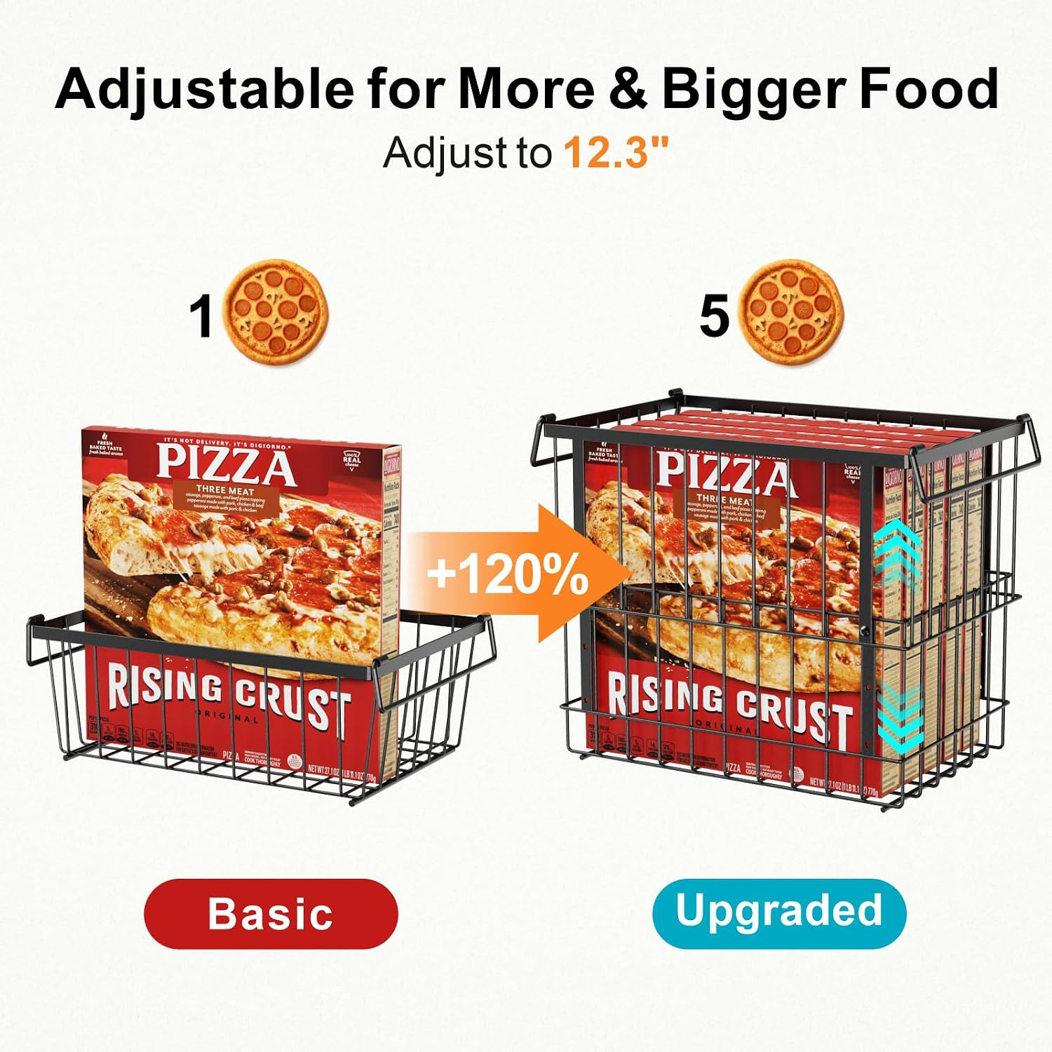 Deep Freezer Organizer Bins - Height-Adjustable Fit 12" Pizza, 2Pcs | Extra Larg