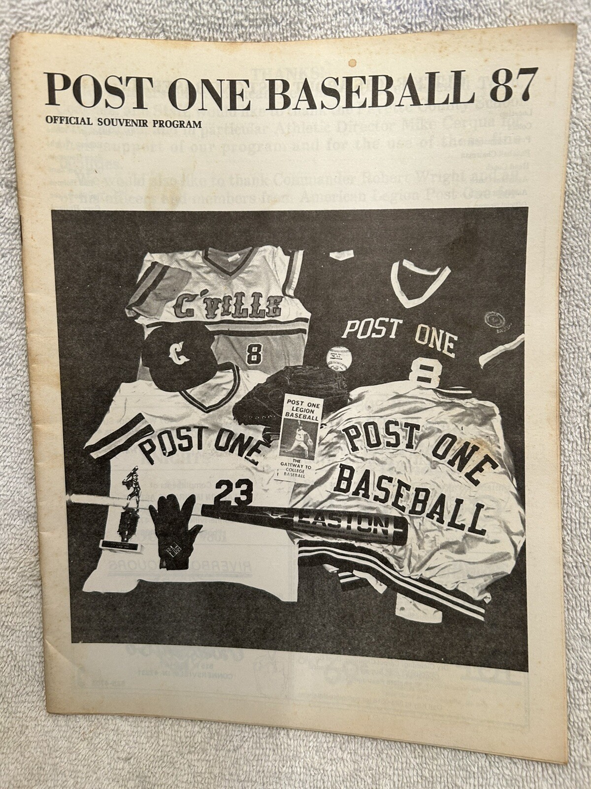 1987 Post One Connersville IN American Legion Baseball Program 16 Pgs. W/Photos