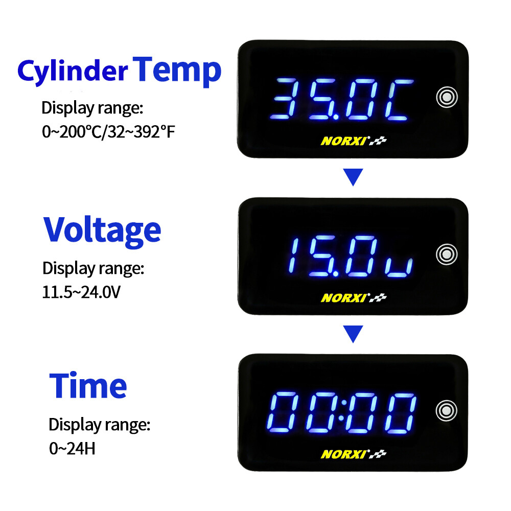 Motos 3 in 1 Engine temperature Volt Time Time LED Display Norxi Automatic