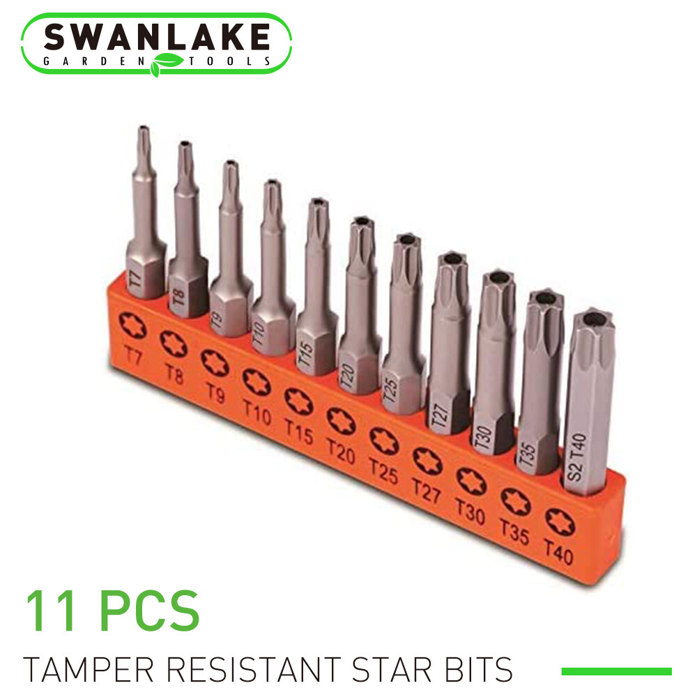 11 Pieces Tamper Resistant Star Bits Torx Bit Set S2 Steel T7 - T40 Security Hex