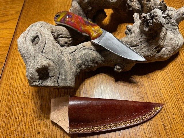 Sweet High Carbon EDC Hunting knife w/Ceramic handle & leather sheath hand made