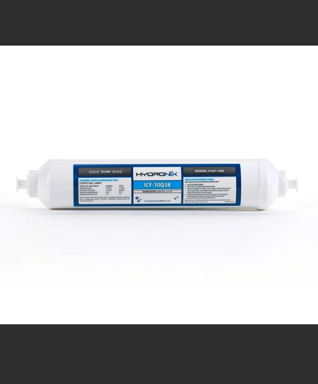 Hydronix ICF-10Q38 Inline Coconut Carbon Water Filter 3/8 Quick Connect