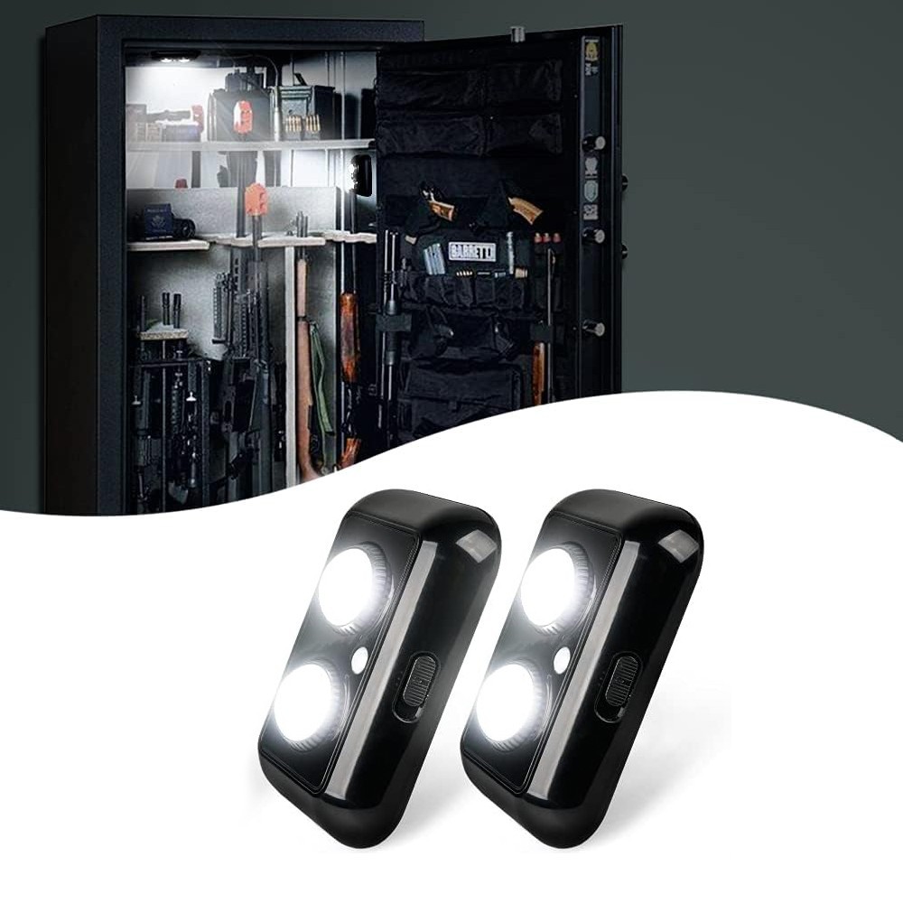 2x LED Gun Safe Lights Pods with PIR Motion Sensor Rotatable Lens Cabinet Pods