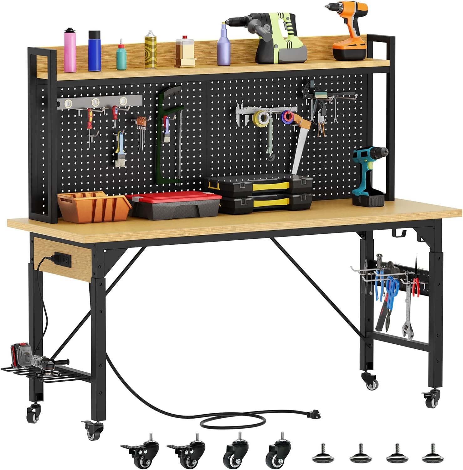 DWVO Adjustable Workbench 48in Pegboard 1600lbs AC Outlet