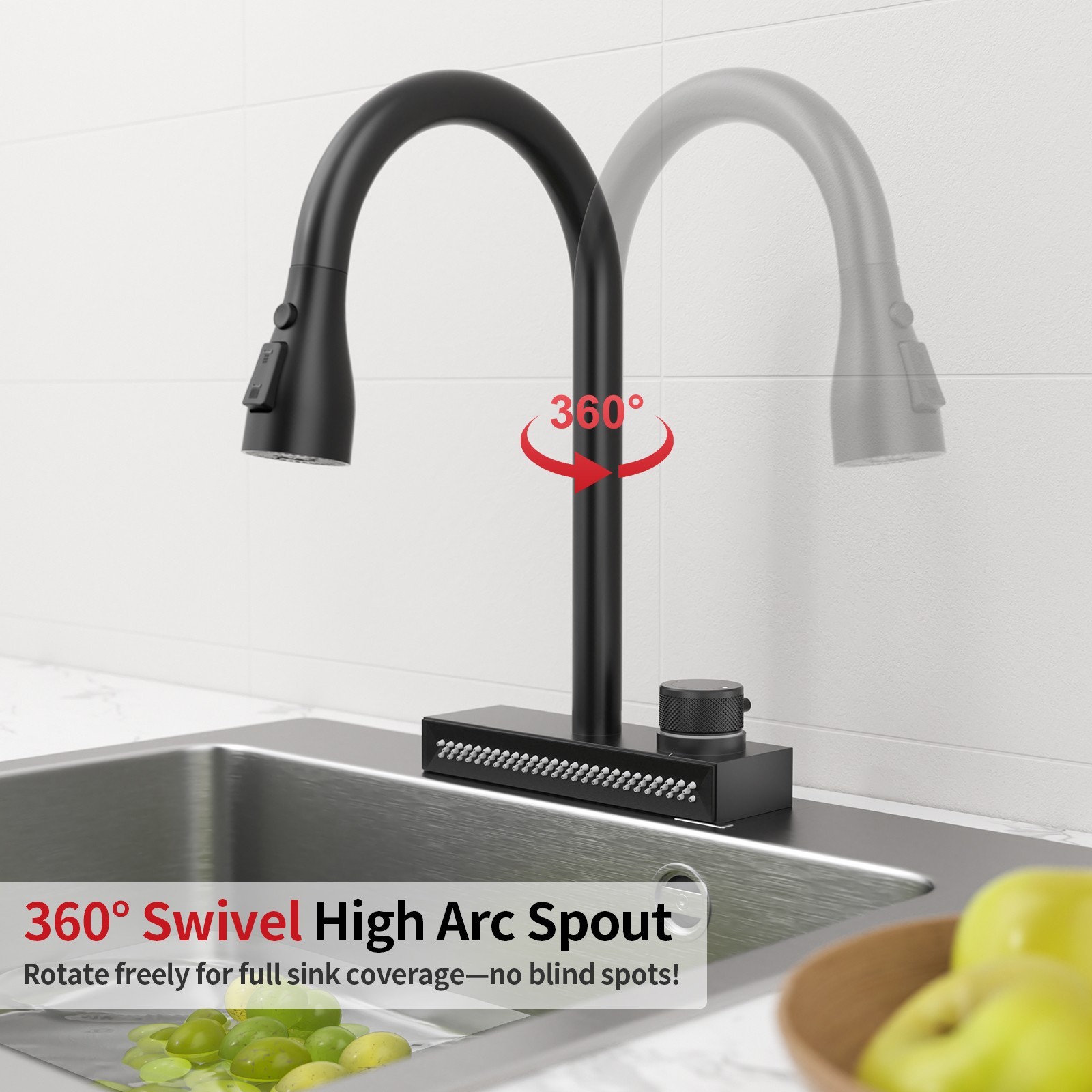 Black 3-function Pull-down Rain Kitchen Faucet