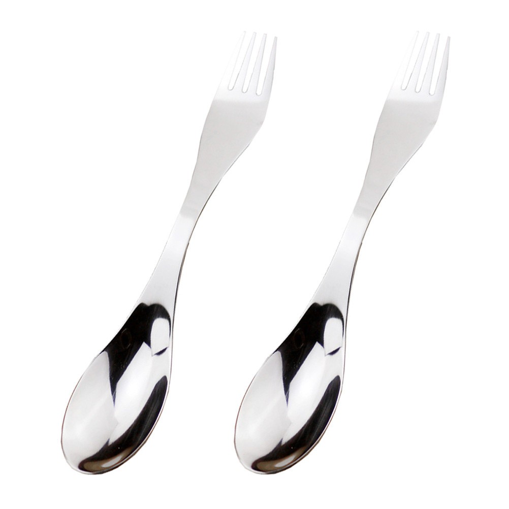 2 Pcs Stainless Steel Spork Double Ended Fork Spoon Set For Camping Hiking