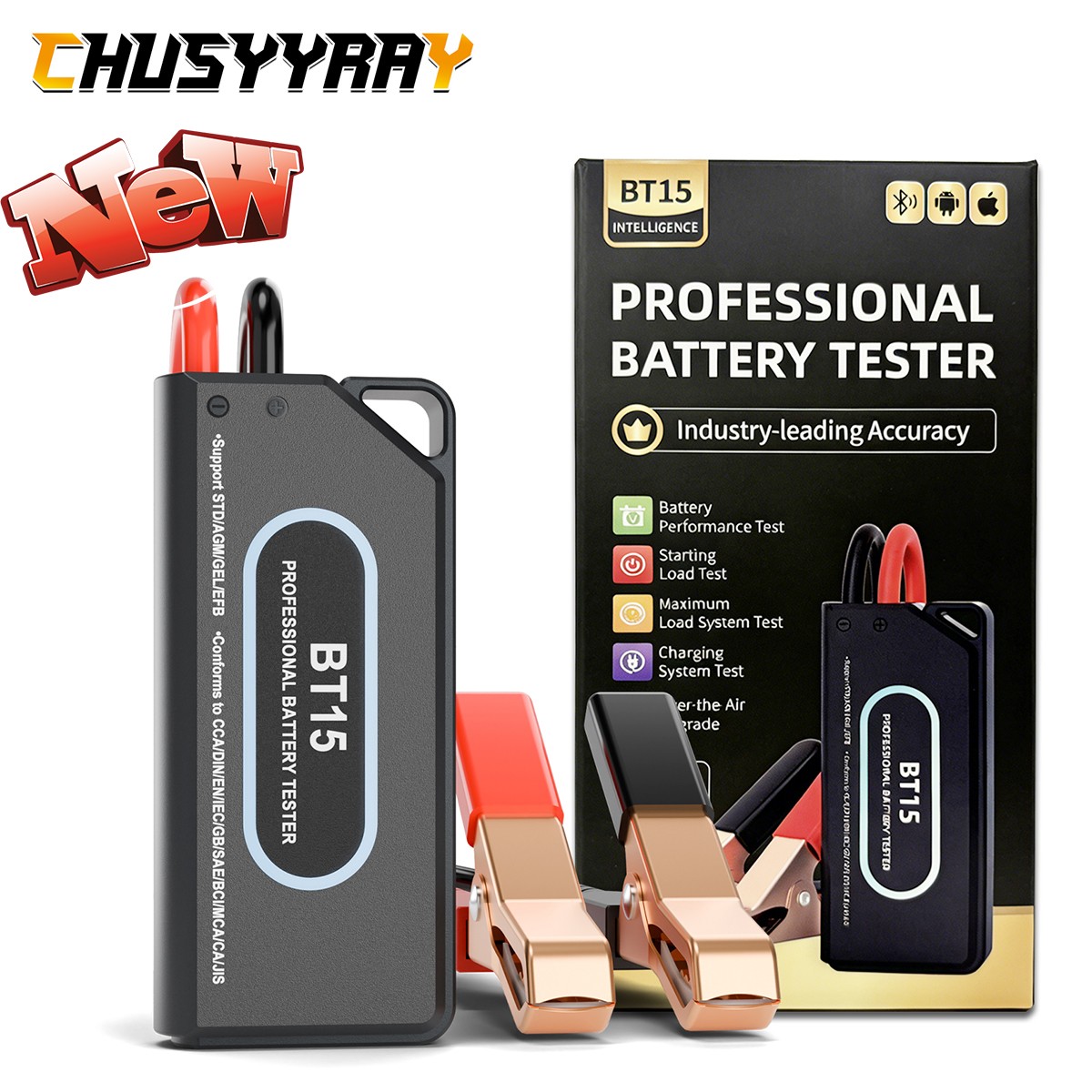 BT15 Professional Battery Tester Bluetooth 12V 24V Cranking Charging Analyzer
