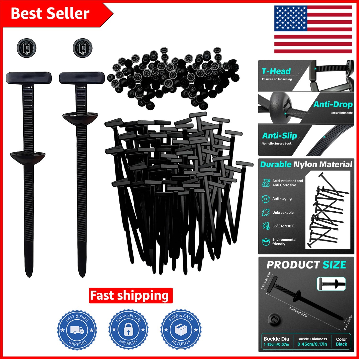 60 Count Nylon Cable Tie Buckles - Essential for Everyday Automotive Needs