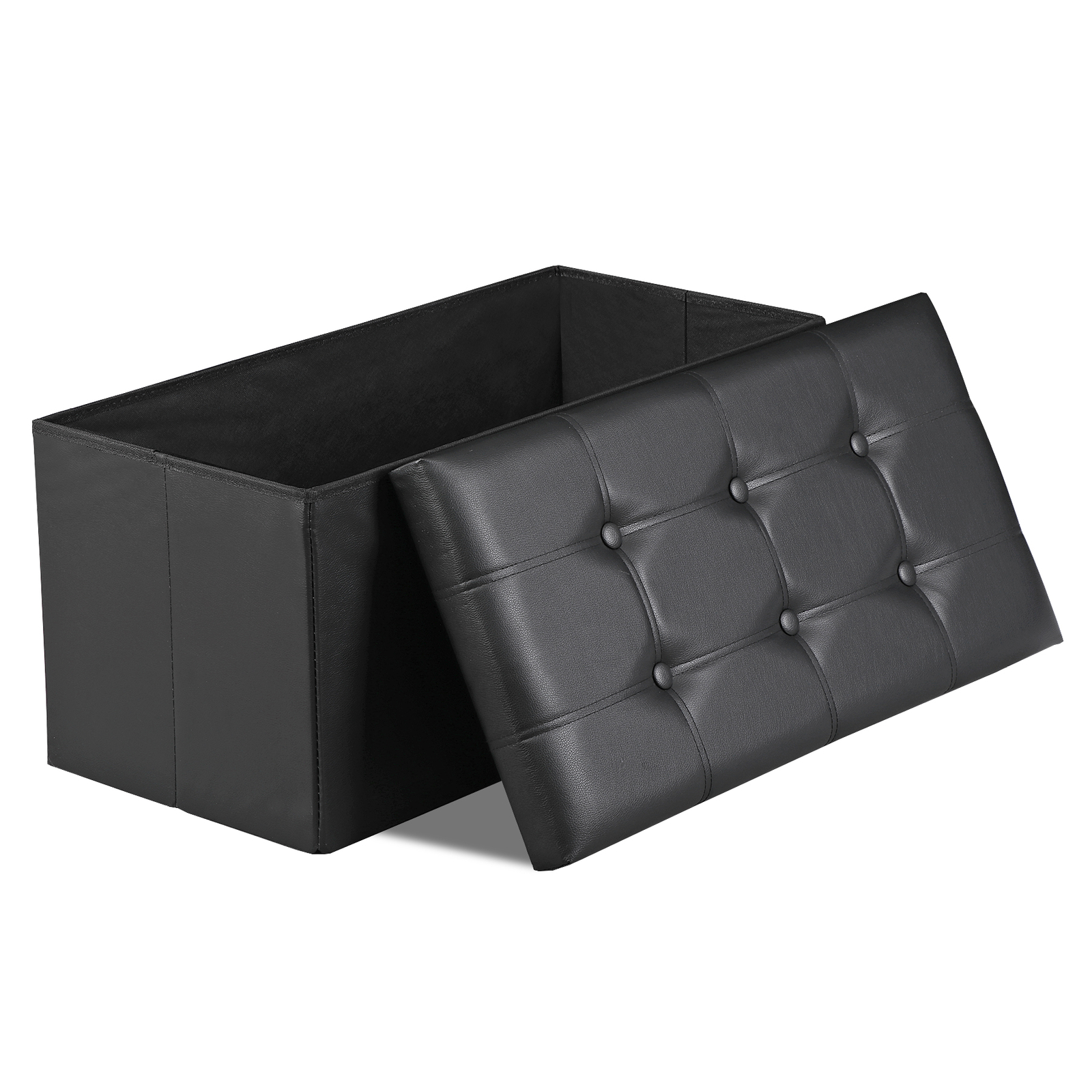 30" Folding Storage Ottoman Storage Bench Foam Padded Seat Support 350lbs Black