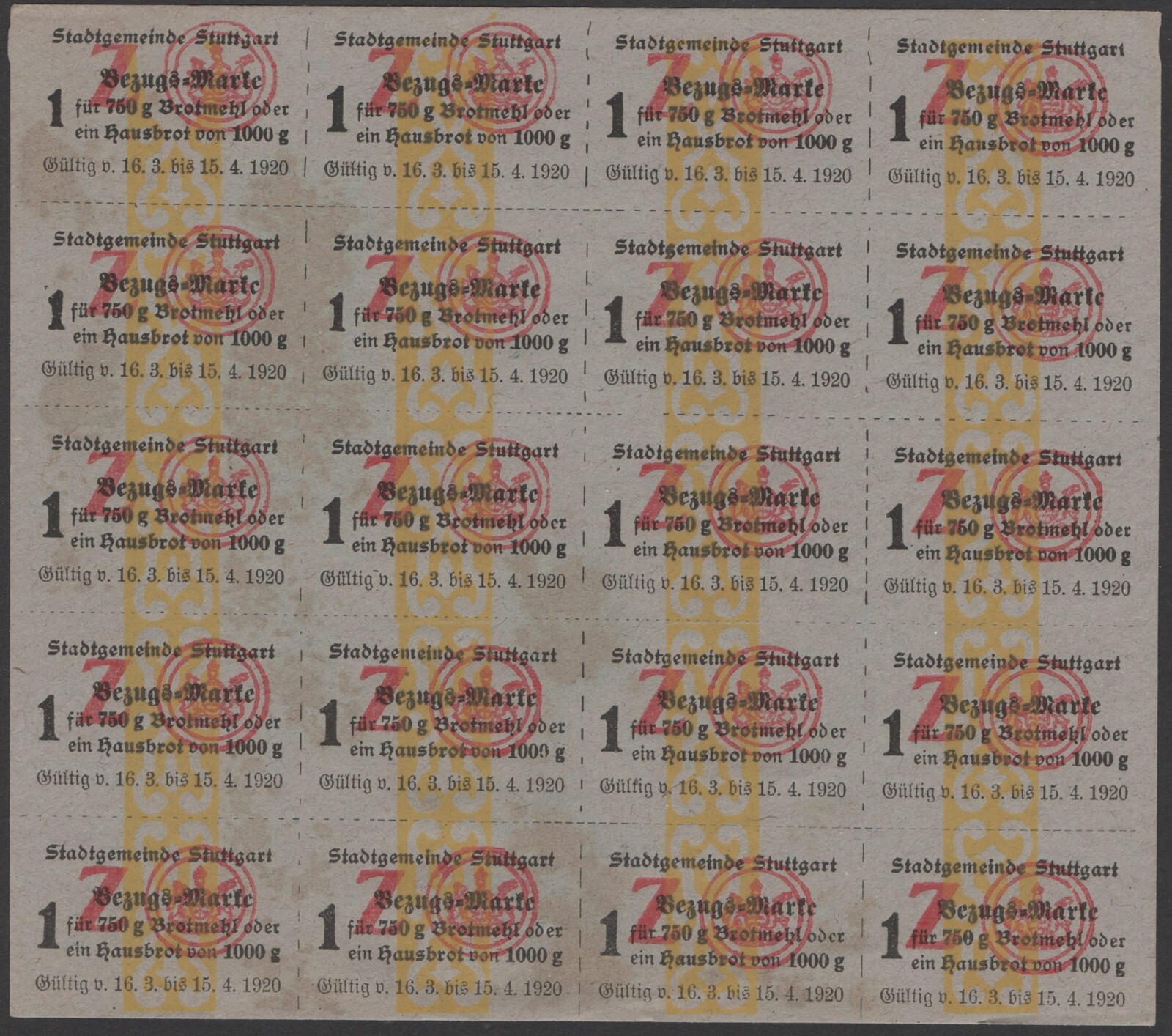Food Rations coupon (Bezugs-Marke) - 1920 - Germany / STUTTGART - "K16"