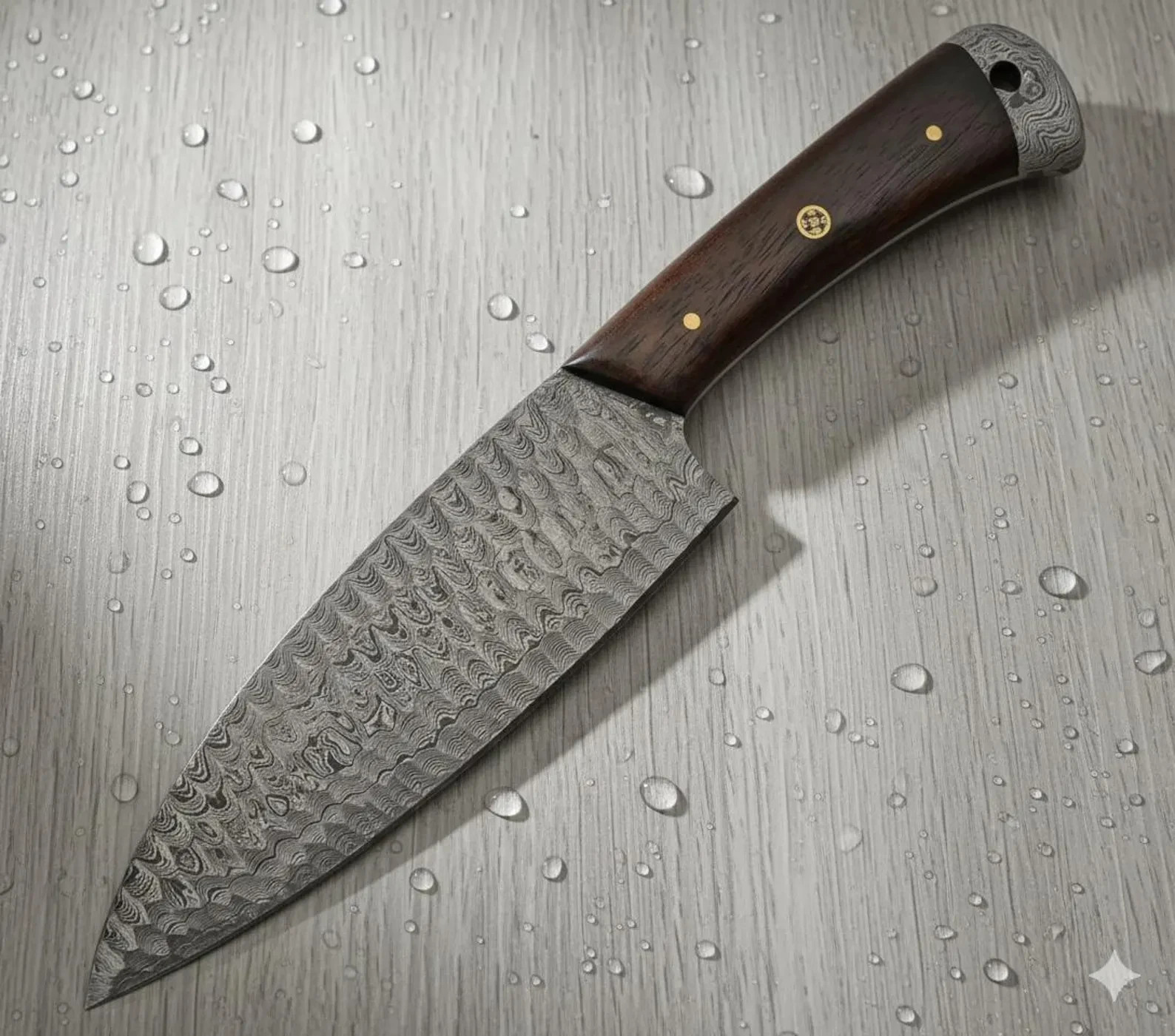 Hand Forged Damascus Chef Knife Raindrop Pattern Wood Handle Kitchen UtilityTool