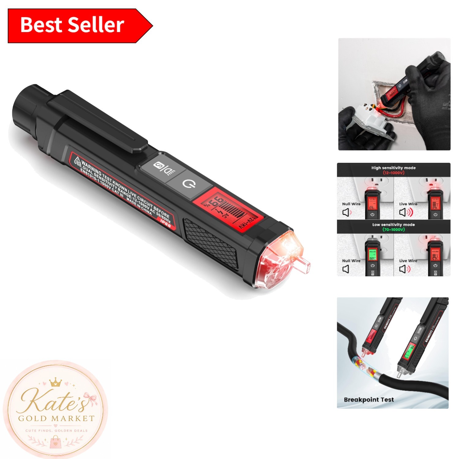 Non-Contact Voltage Tester with LCD Display, Dual Range 12V-1000V - Compact S...