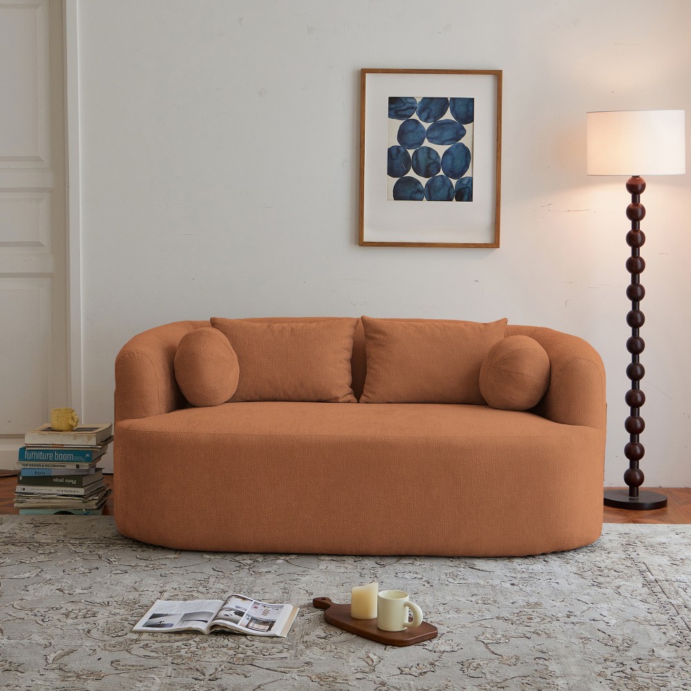 Memory Foam 2-Seater Sofa w/Chenille Fabric, No Assembly, Orange