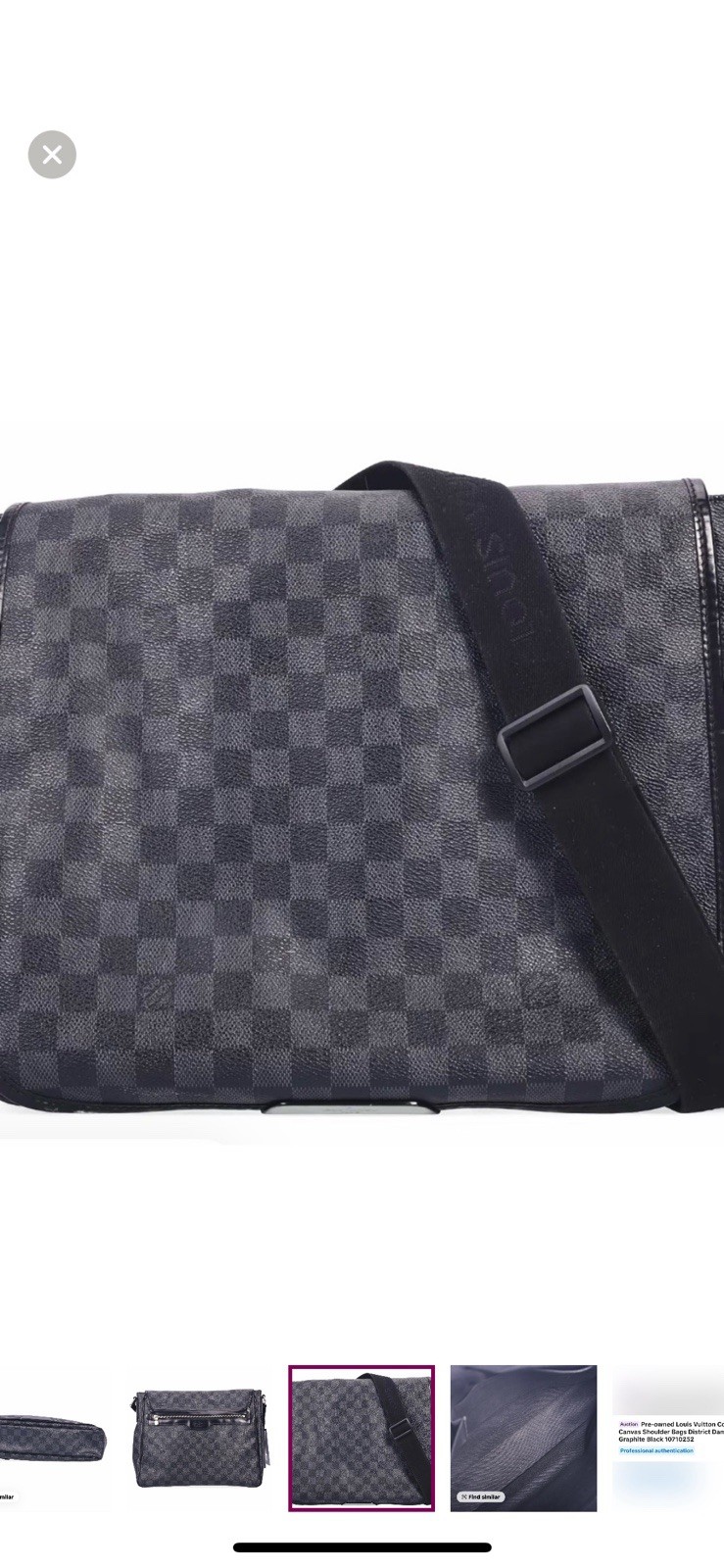 Louis Vuitton Damier Graphite Shoulder Bag Adjustable Strap Zipper Accent Unisex