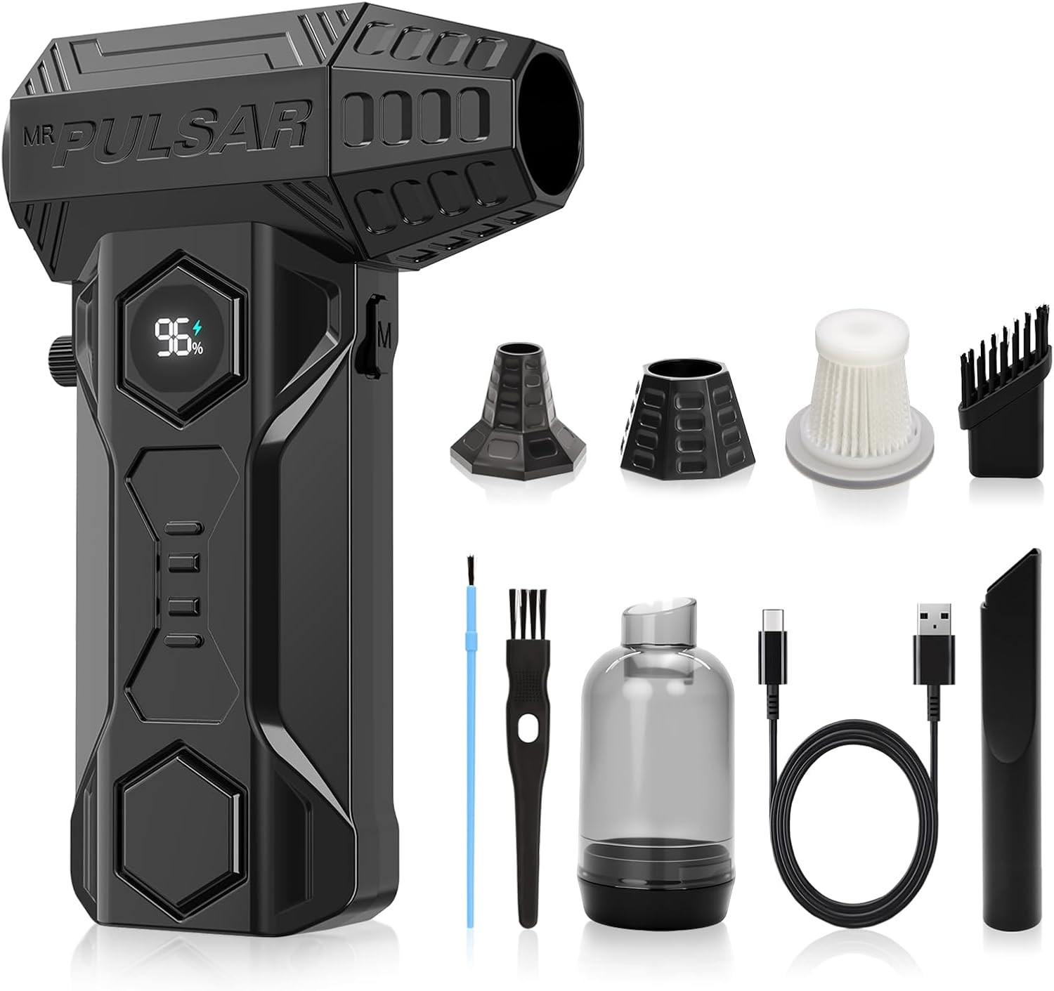 Compressed Air Duster, 180000RPM Electric Air Duster with Vacuum, Rechargeable C