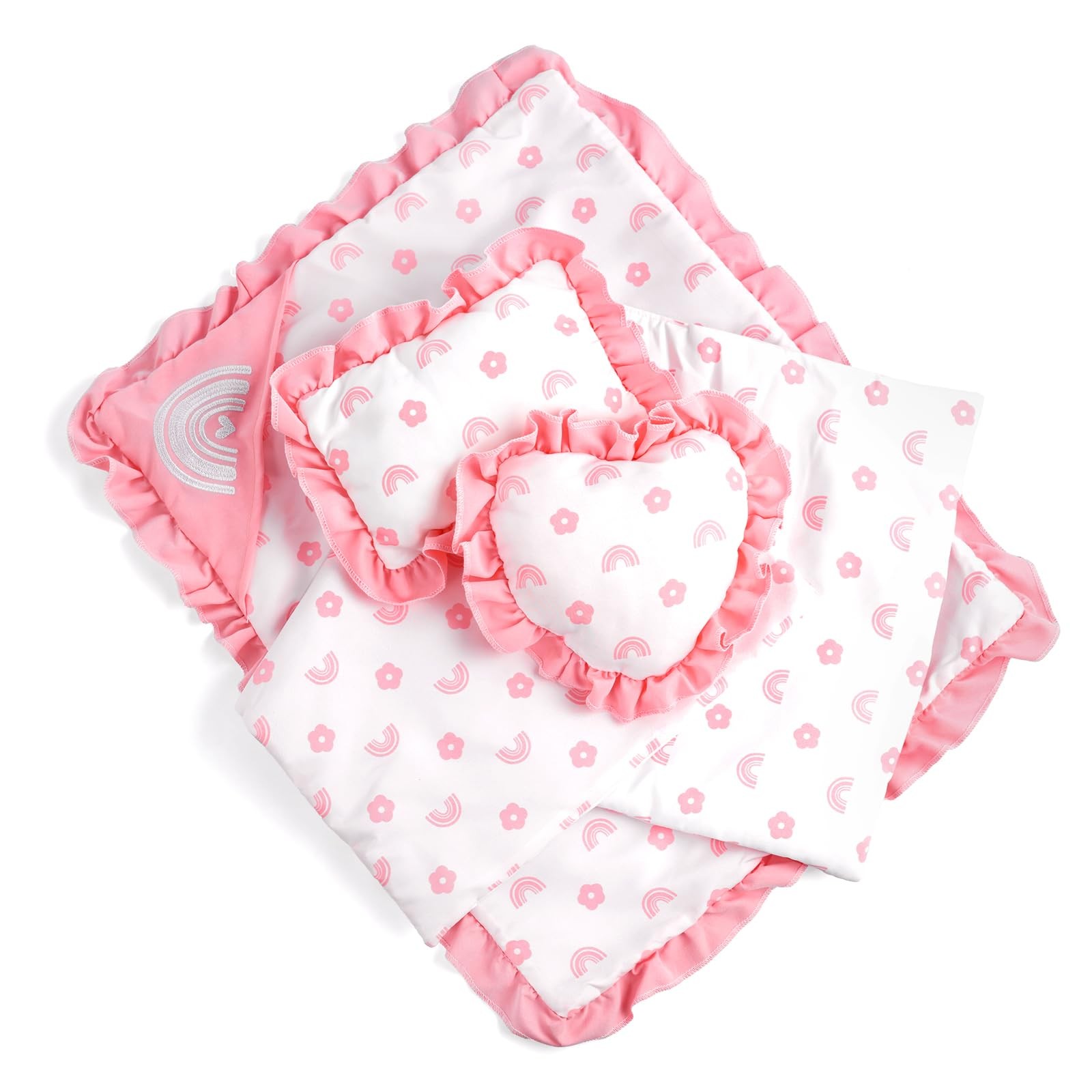 BABESIDE 4 Pcs Baby Doll Bedding Set for 17-22 For Inch Dolls, Pink