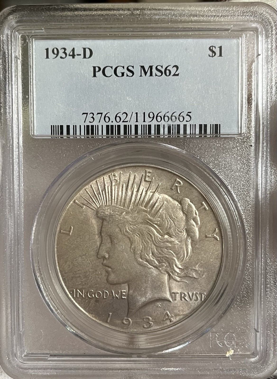1934-D PCGS MS62 Peace Silver Dollar. Better Date Uncirculated Coin! 🗽🔥