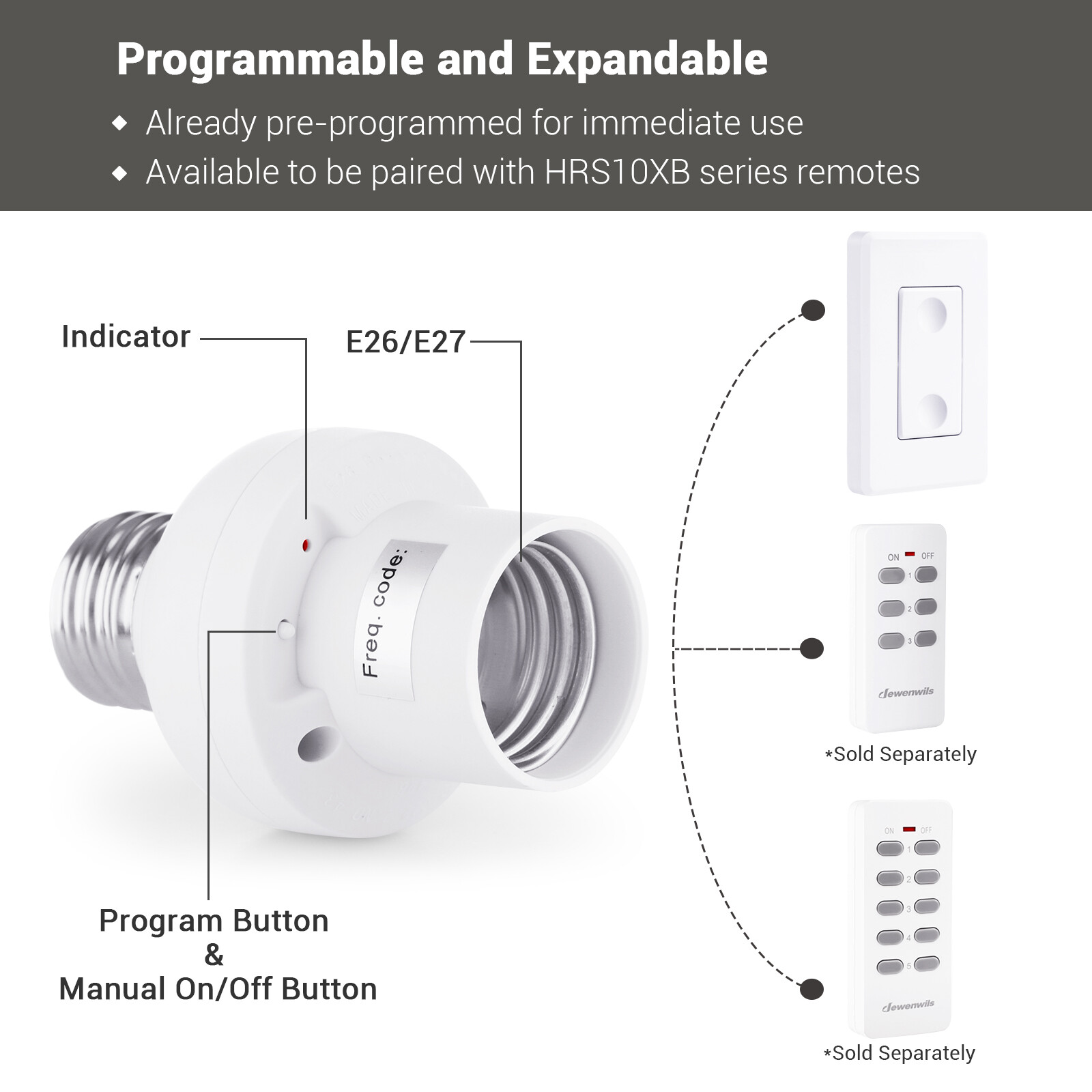 DEWENWILS Remote Control Light Socket Wall Mounted Wireless Light Switch White