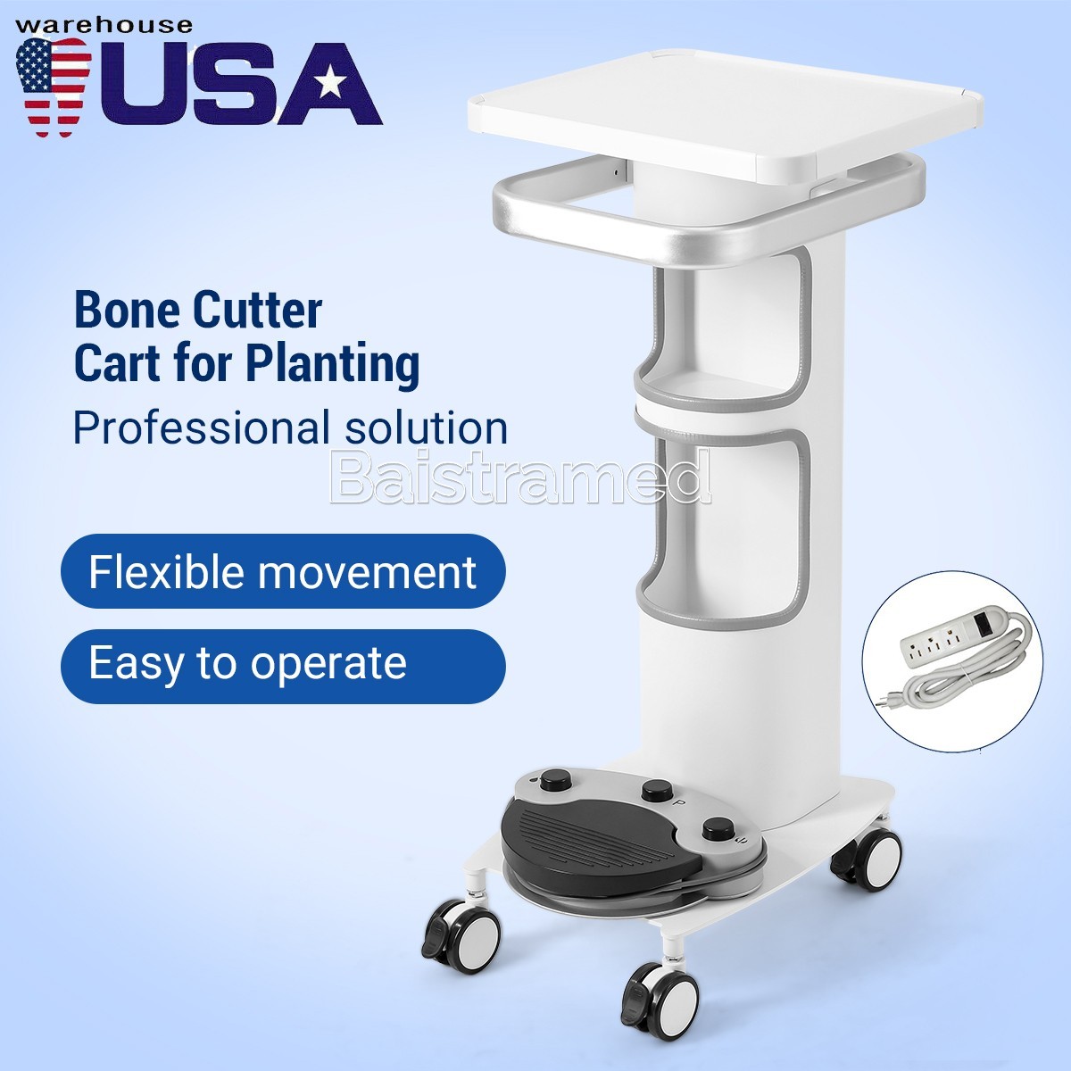 3 Layers Dental Mobile Multi-Function Trolley Cart for Surgic Implant System