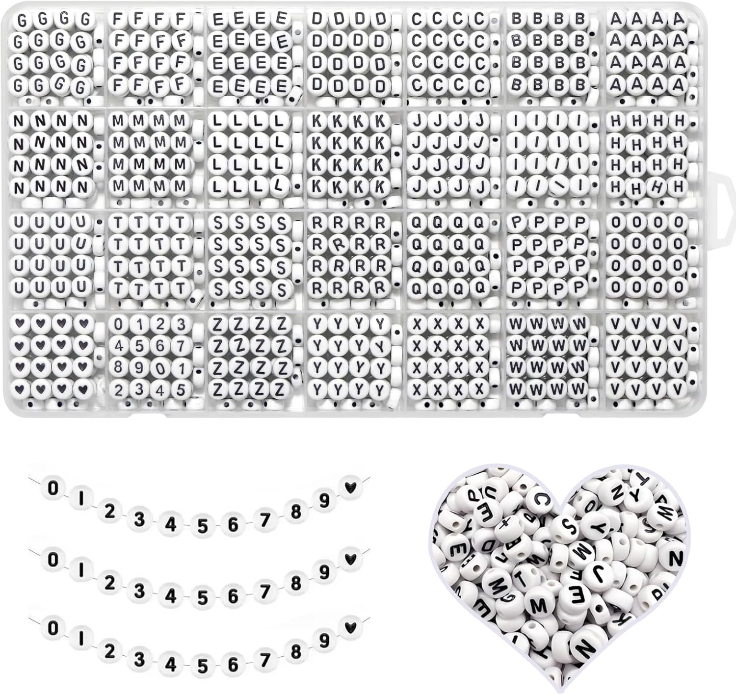 Alphabet Beads A-Z 1300+Pcs Letter Beads, Acrylic 4x7mm Round Letter Beads Kits