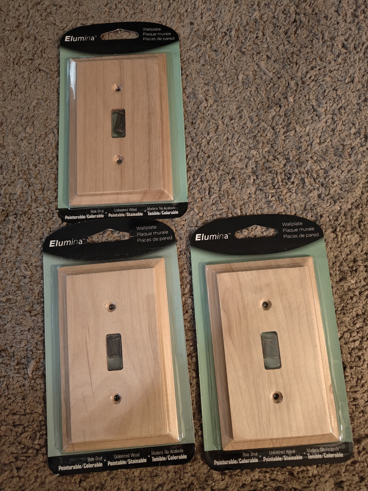Elumina Toggle Switch Plates Wallplates Lot Of 3 Unfinished Wood Paintable New