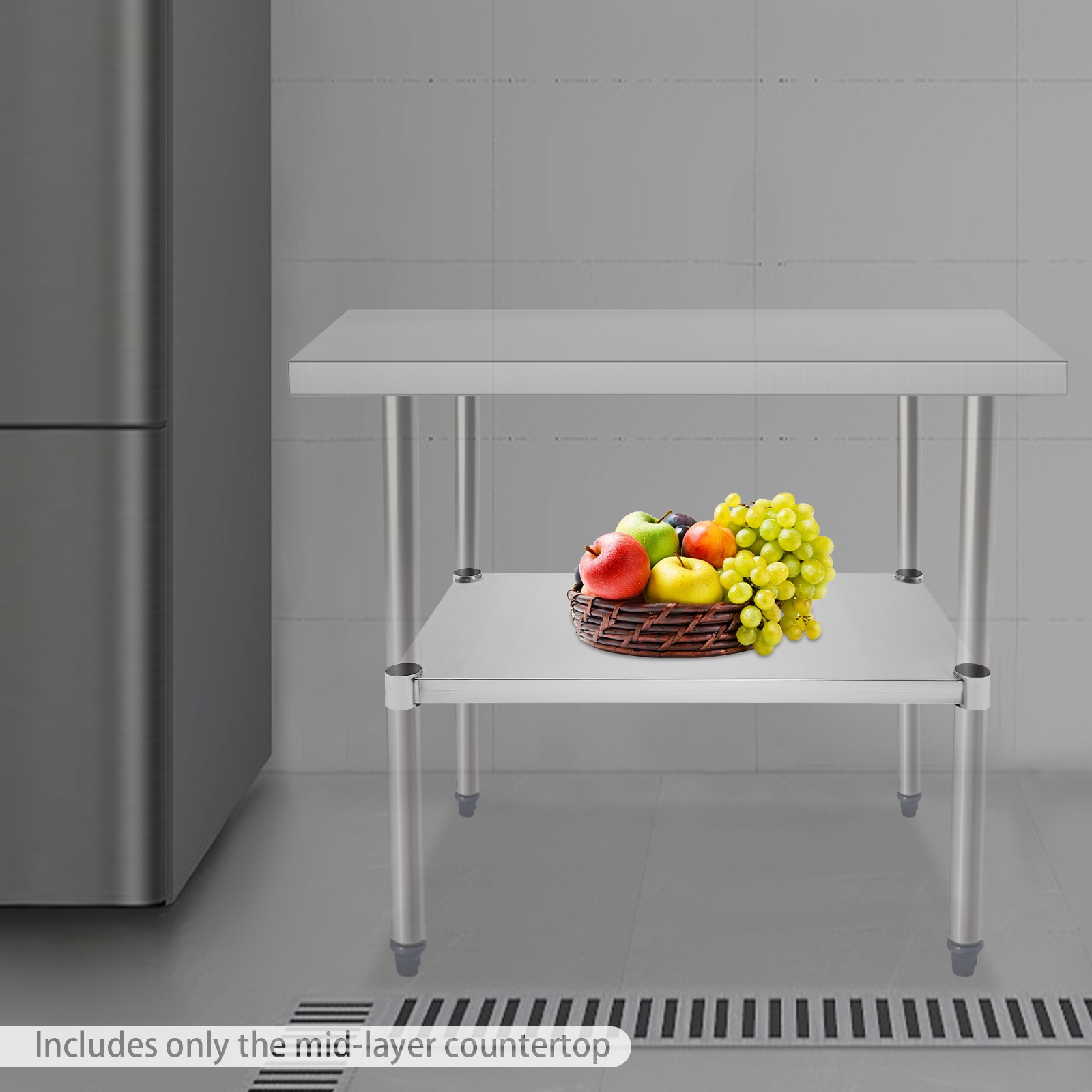 Stainless Steel Adjustable Under Shelf for Work Table - 220lbs Capacity