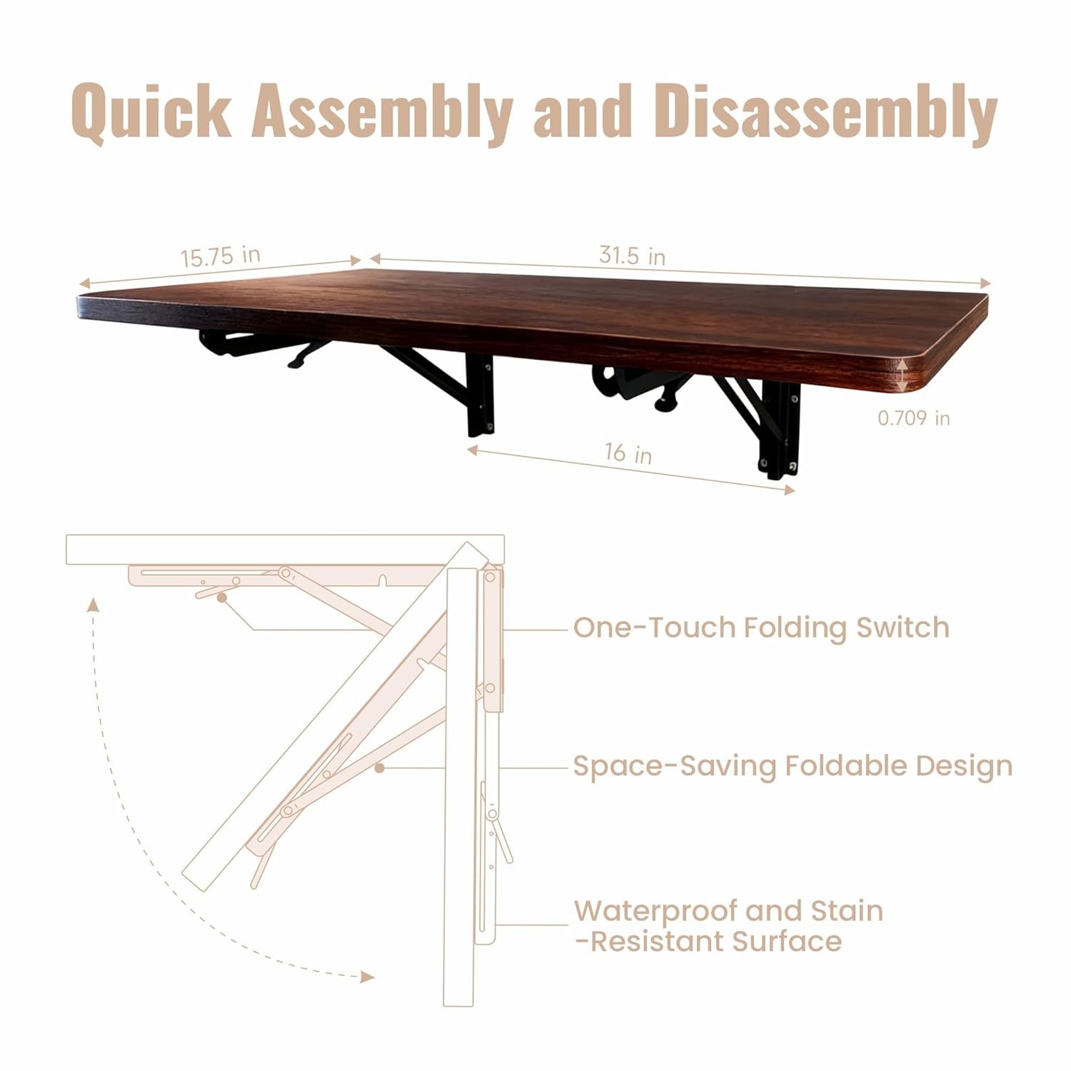 Wall Mounted Folding Workbench 31.5" Heavy Duty Garage Workbench 100 LBS