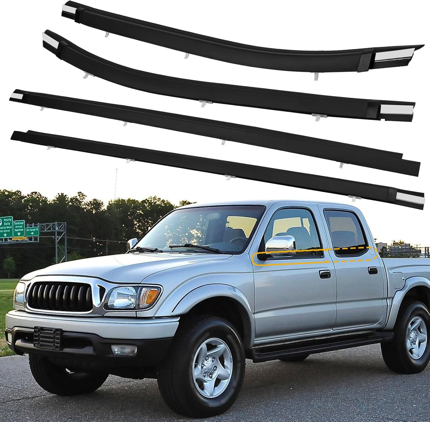 Door Window Belt Weatherstrip Seal Kit 4PCS for Toyota Tacoma Crew Cab 2000-2004