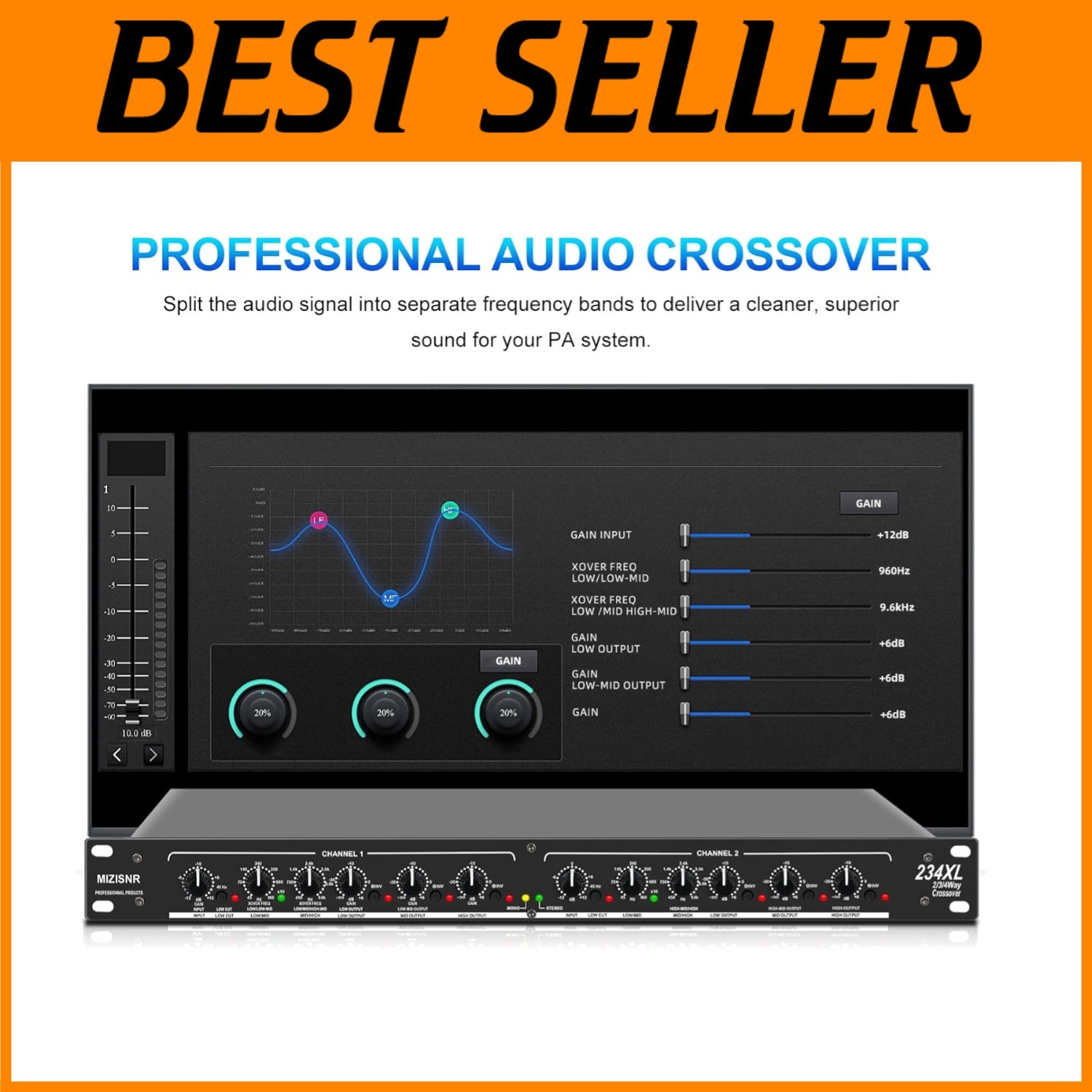 Professional Audio Crossover XLR Input/Output, 4 Way Mono
