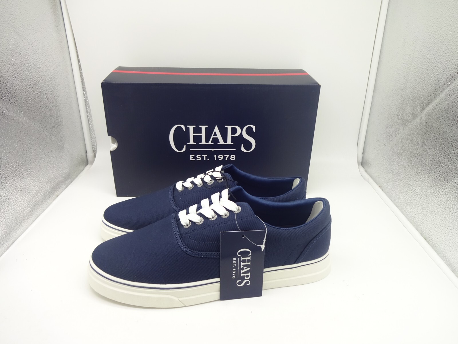 Chaps Men's Memory Foam Casual Canvas Lace-Up Sneakers Shoes Navy Blue