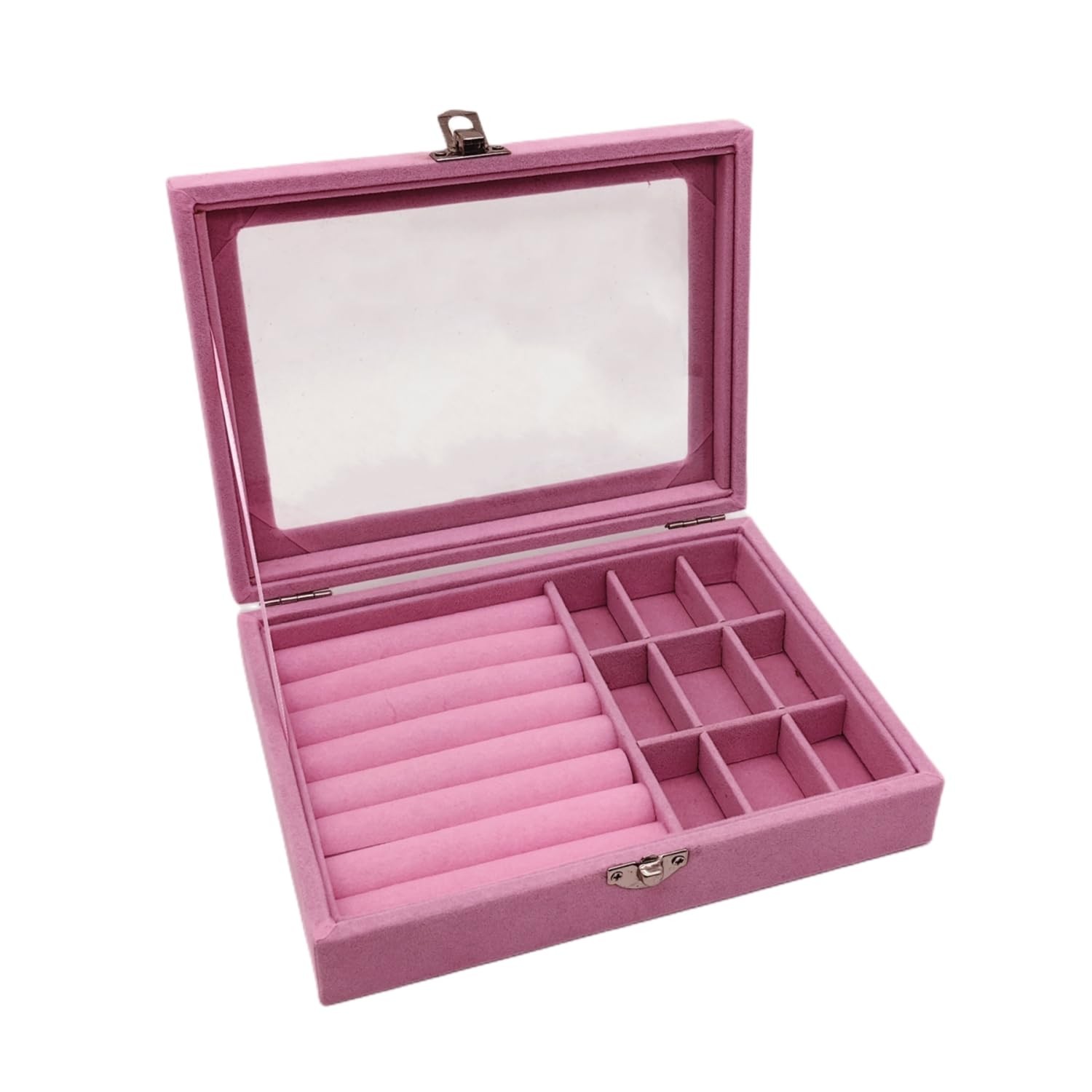 Colorsheng Velvet Glass Jewelry Ring Display 7.8 x 5.9 x 1.8 inches, Pink