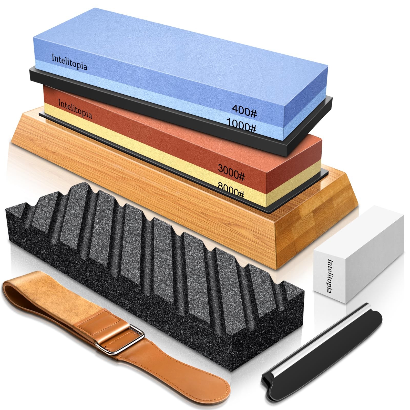 Knife Sharpening Stone Kit Dual Grit Whetstone 400 1000 3000 8000 Sharpener Stro
