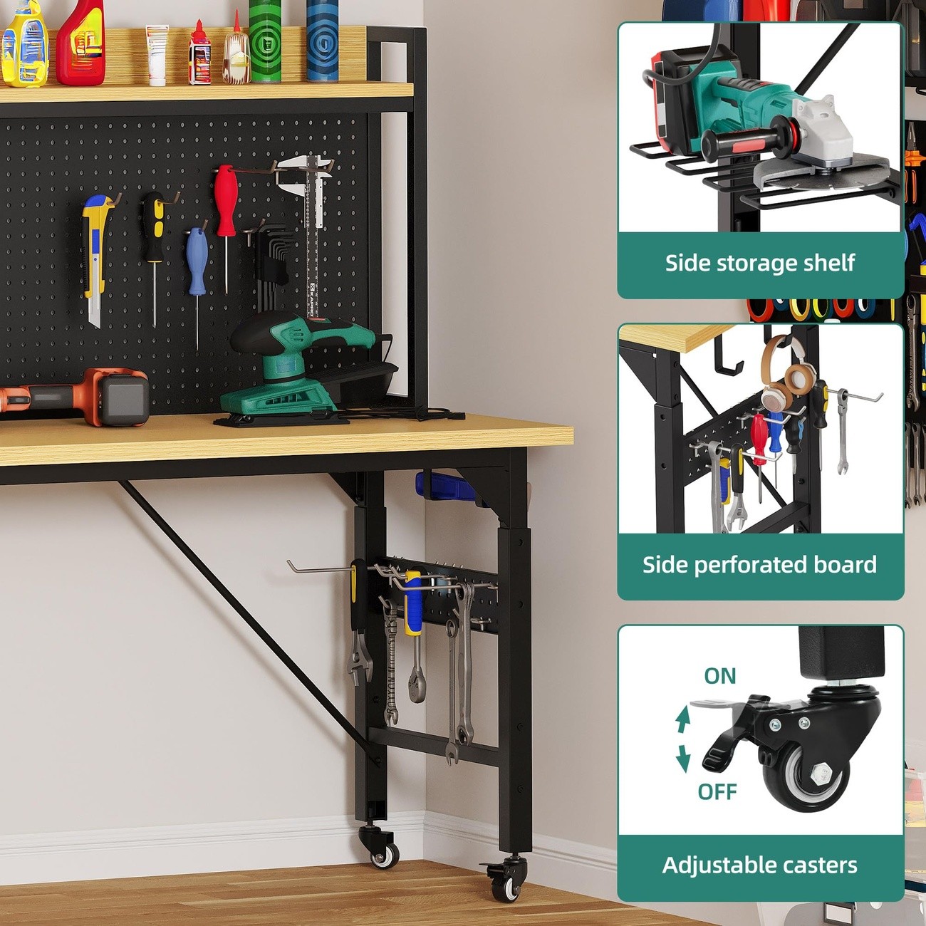 Adjustable Workbench 60 Inch Rolling Garage Table