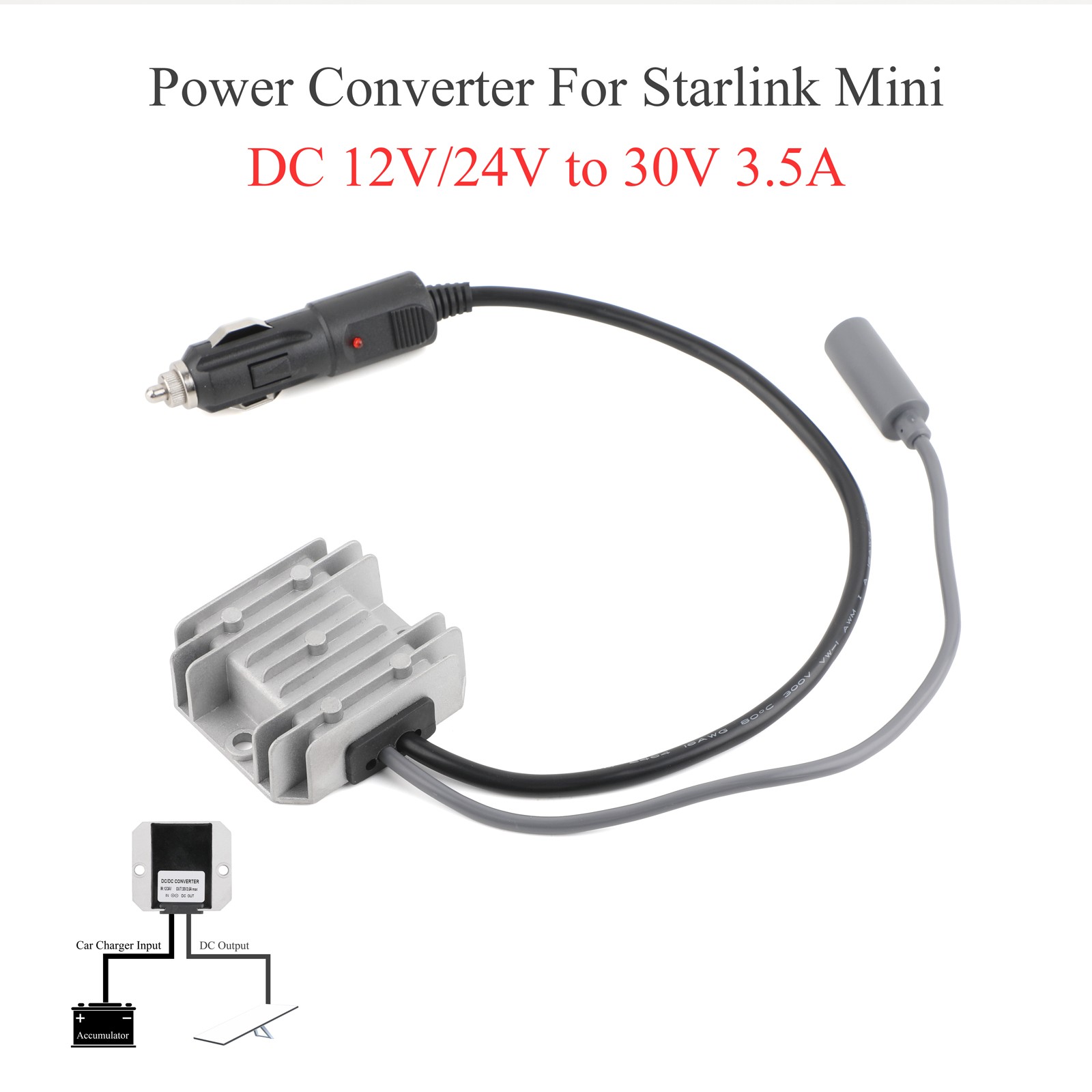 DC Step Up 12V/24V to 30V 3.5A  Power Converter Car Charger for Starlink Mini