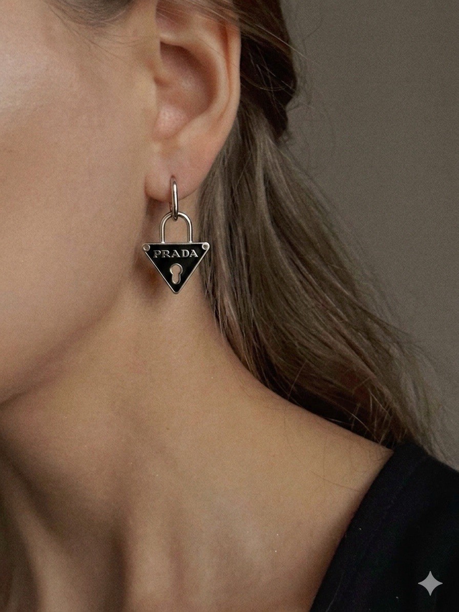 Prada Triangle Logo Replacement for Bags/Jewelry Black Charm / 1 pcs
