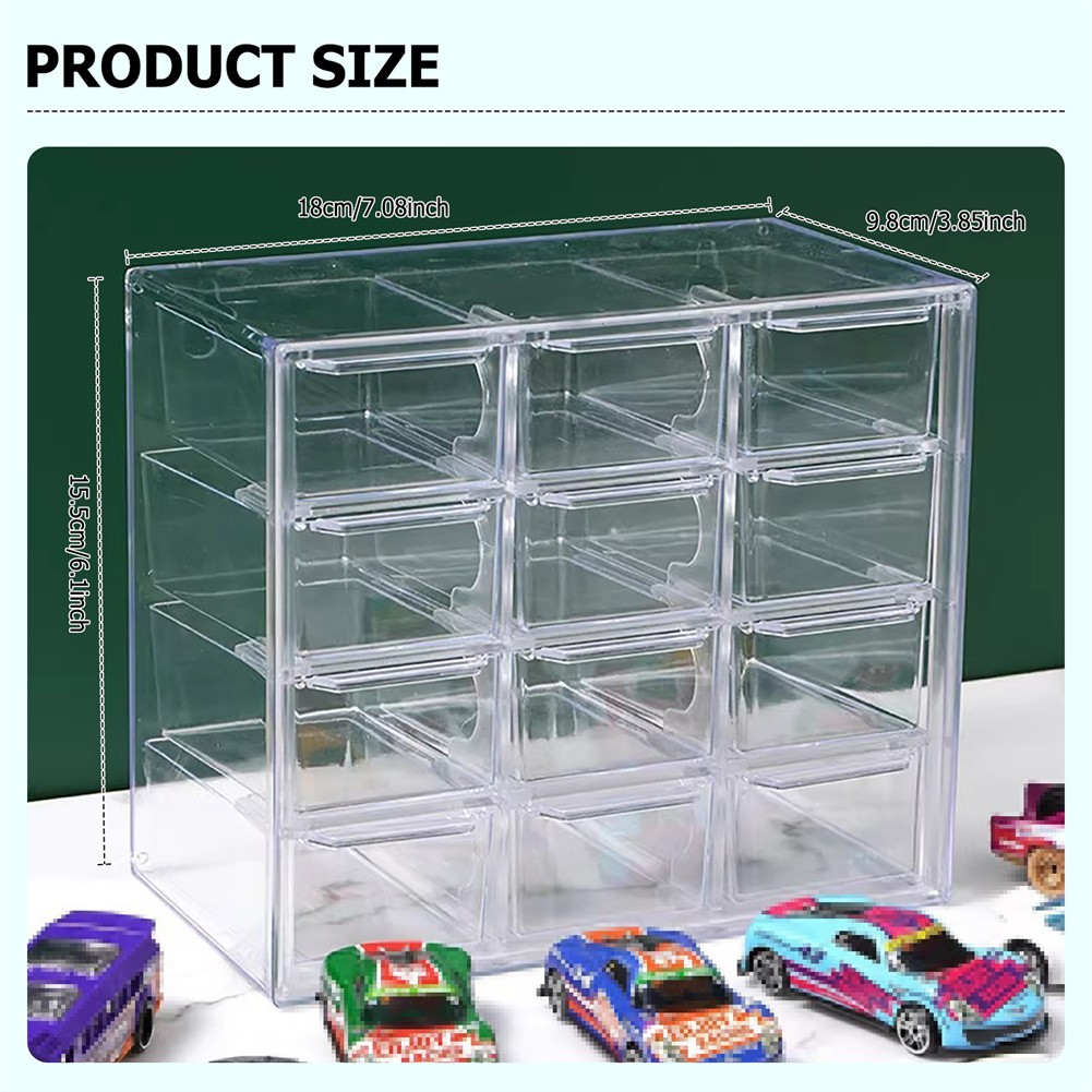 Car Display Case Holds For 1/64 Scale Hotwheels Storage 12 Cars Stackable