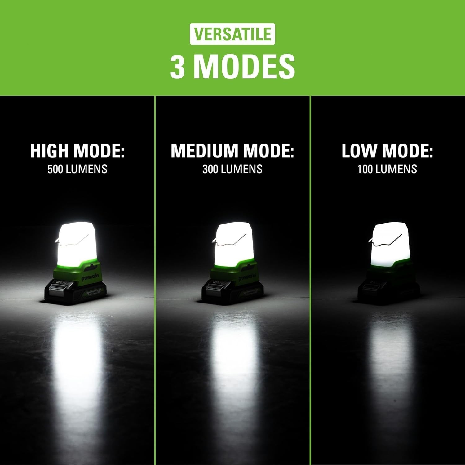 Greenworks 24V Lantern 500 Lumens Camping Light with 2Ah Battery and 2A Charger