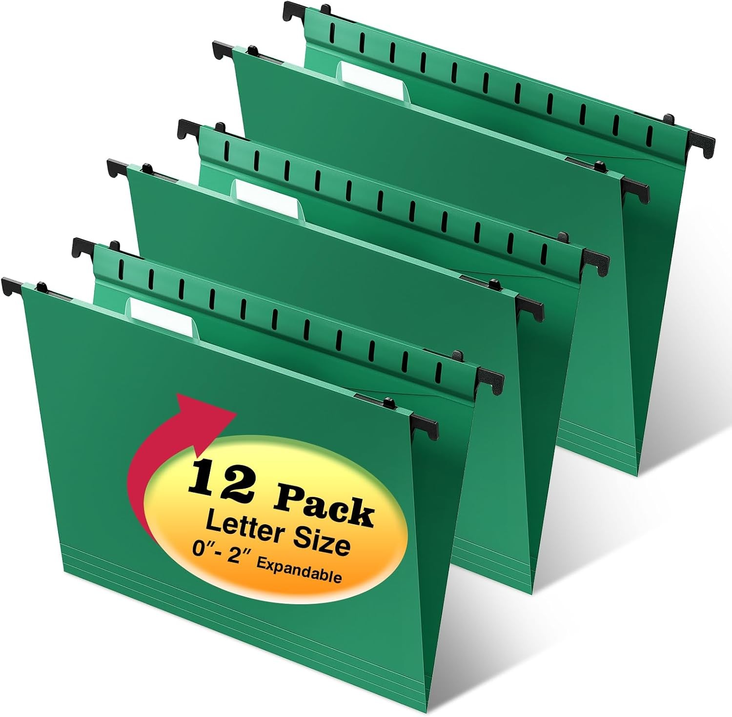 Plastic Hanging File Folders,Letter Size, 12 Pack, Green | Reinforced Hang